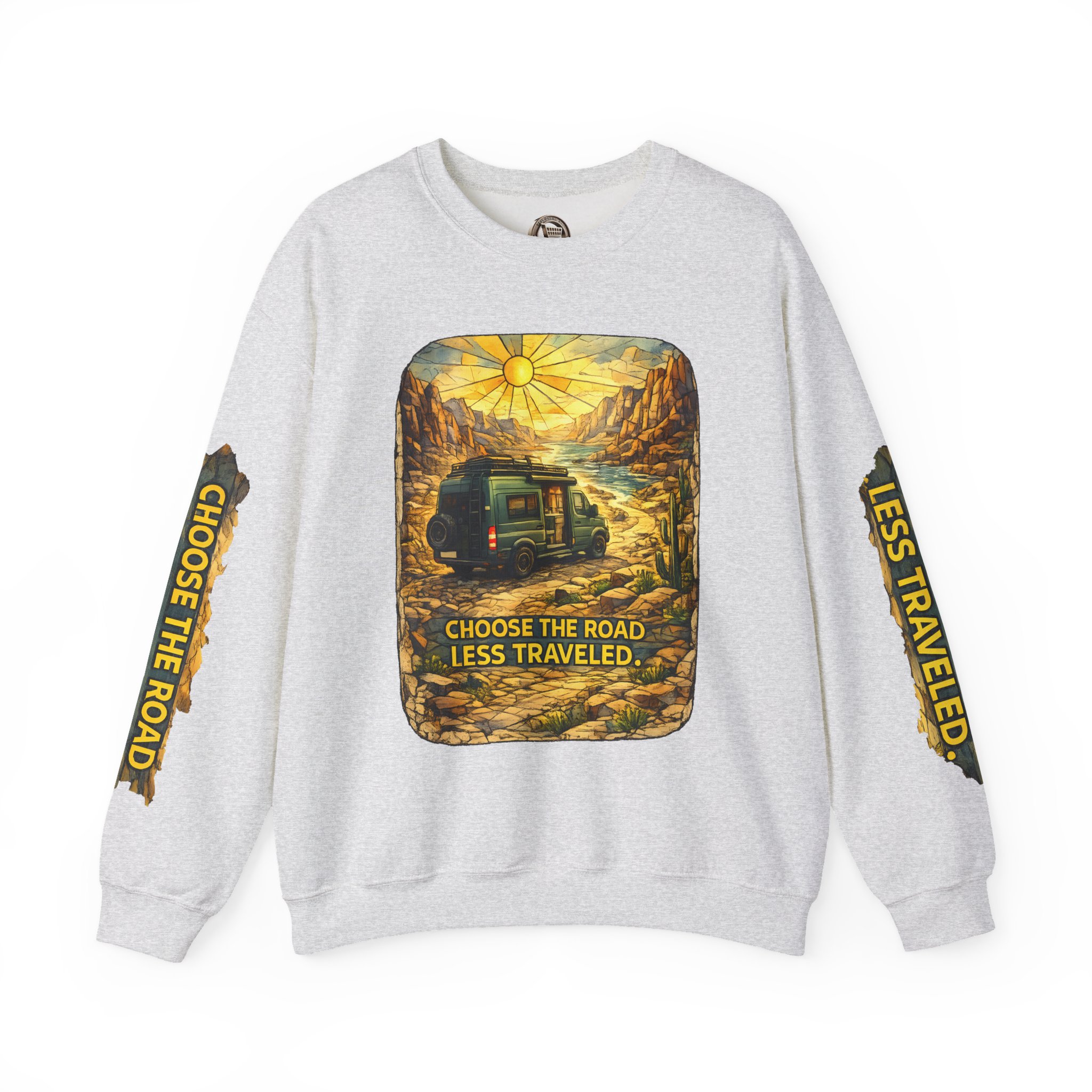 Unisex Heavy Blend™ Crewneck Sweatshirt — "Choose The Road Less Traveled" Design Cubic-Line