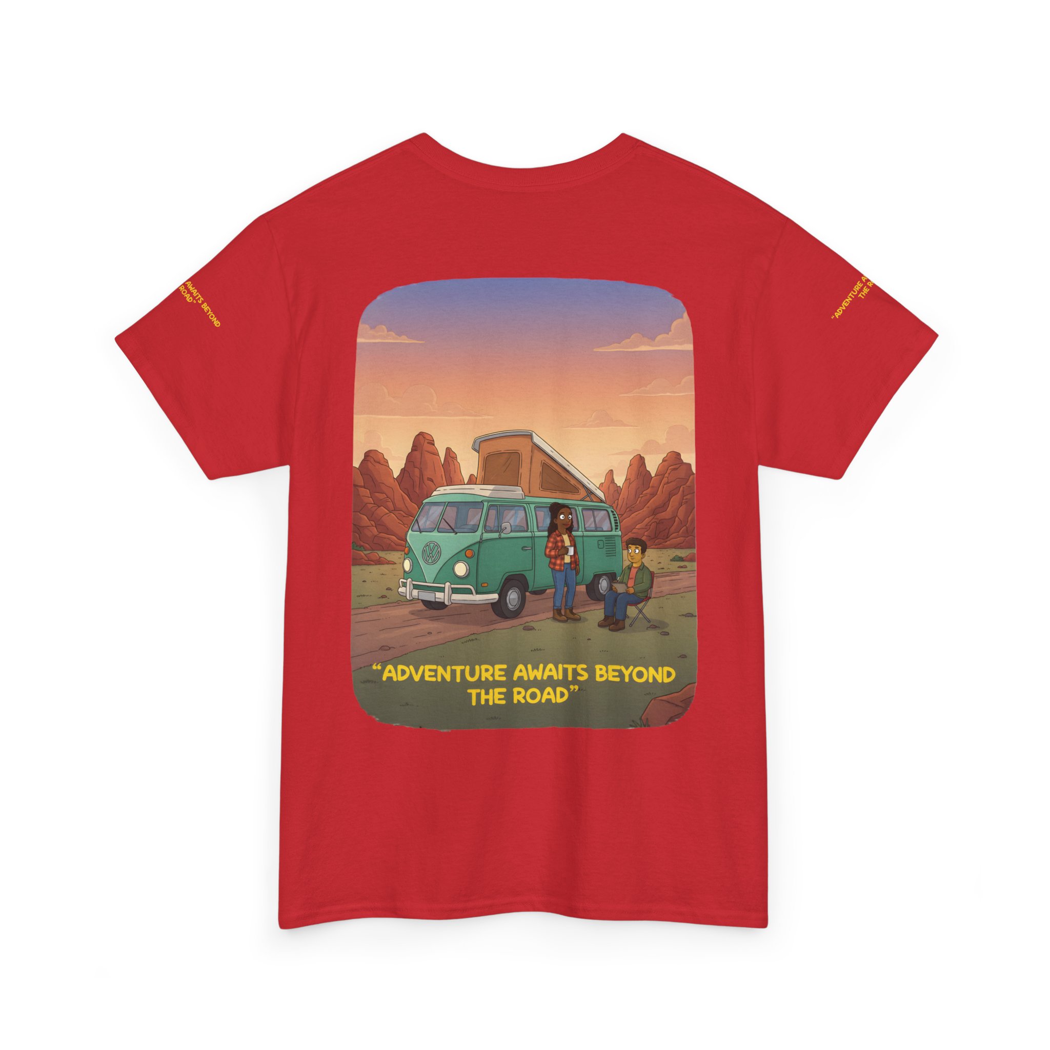 Unisex Heavy Cotton Tee — "Adventure Awaits Beyond The Road" Design Sitcom-Line