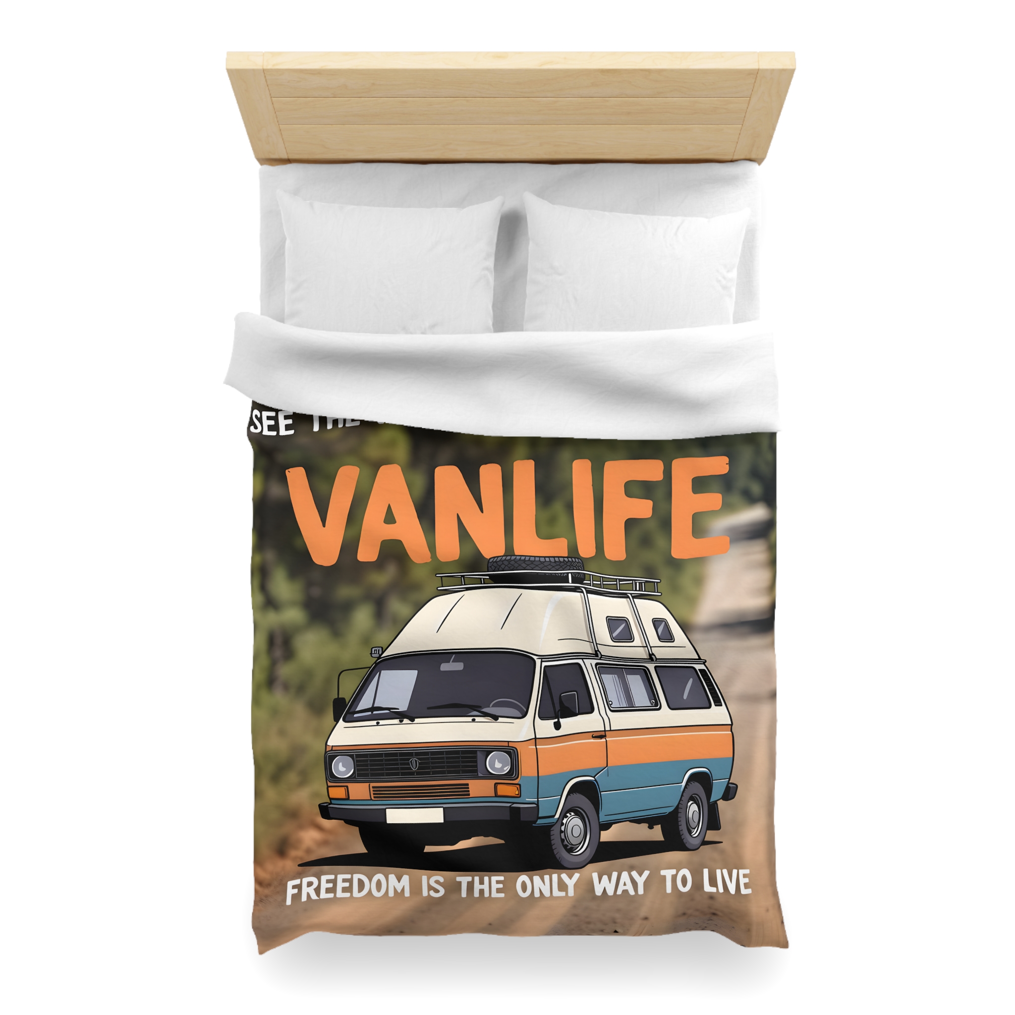 Duvet Cover — "Vanlife freedom is the only way to live" Retro Camper Van Freedom Bedding