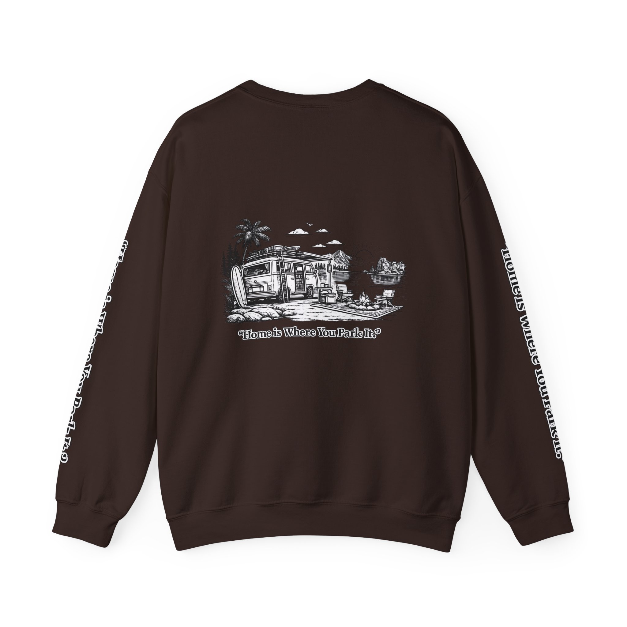 Unisex Heavy Blend™ Crewneck Sweatshirt — "Home Is Where You Park It" Design Minimal-Line
