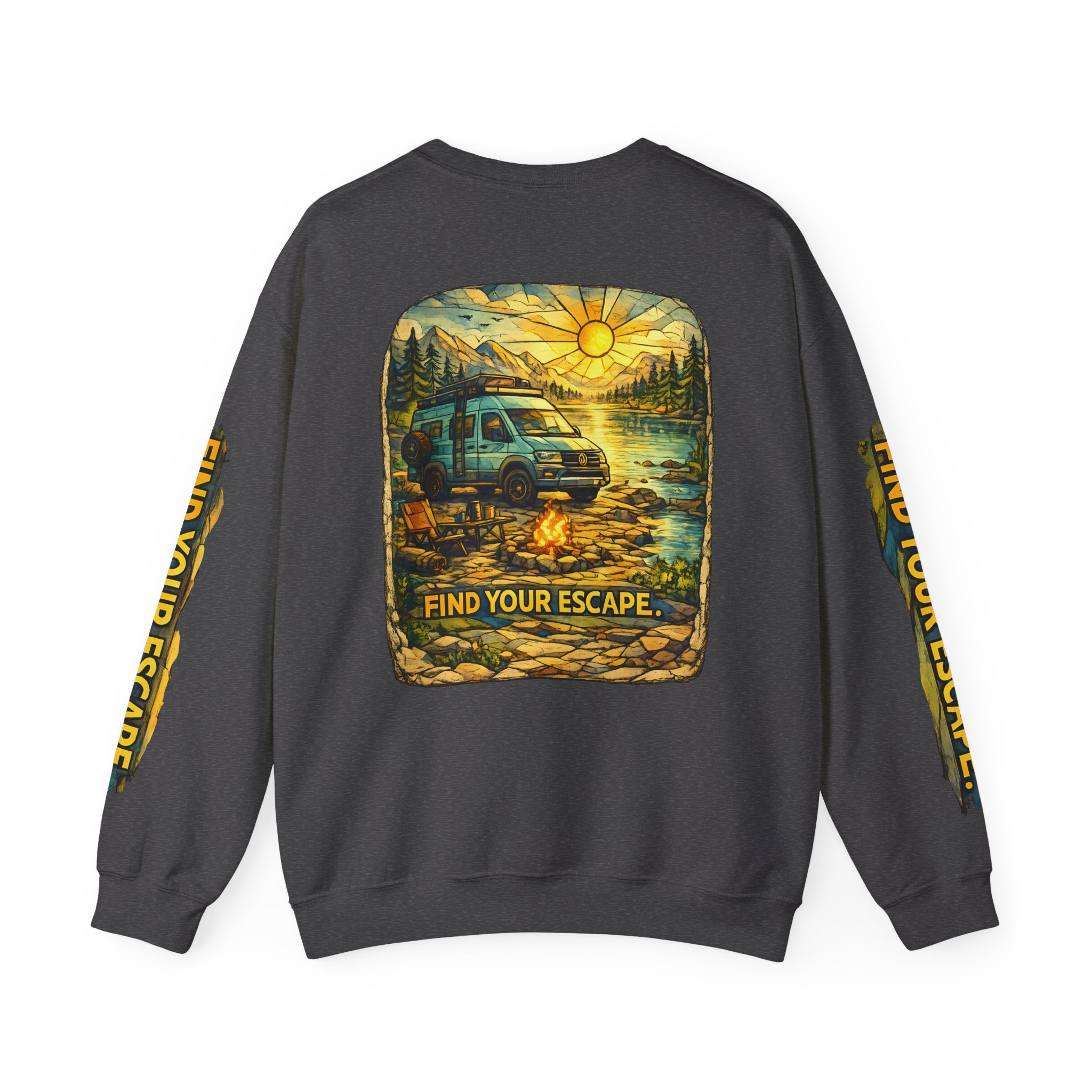 Unisex Heavy Blend™ Crewneck Sweatshirt — "Find Your Escape" Design Cubic-Line