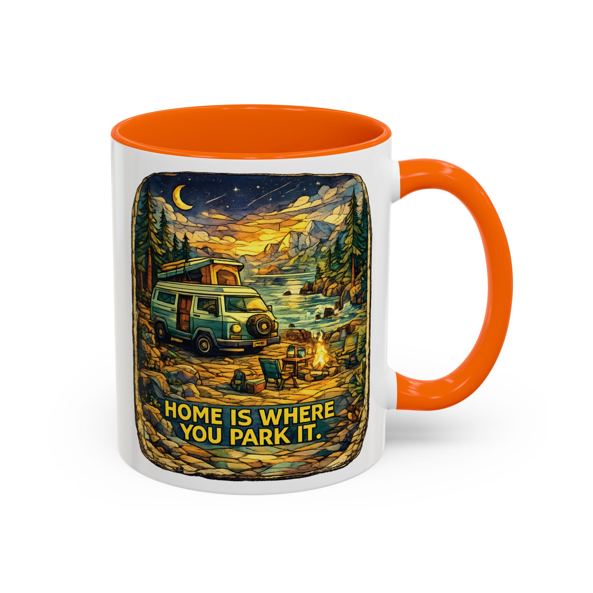 Accent Coffee Mug (11, 15oz) — "Home Is Where You Park It" Design Cubic-Line