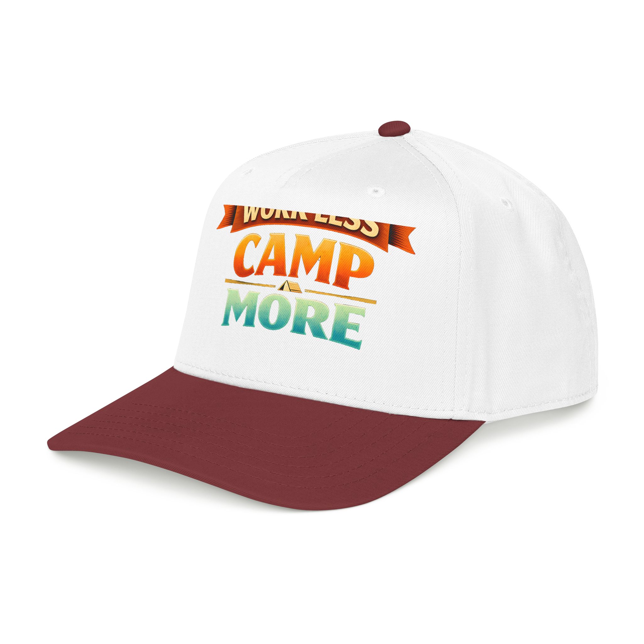Baseball Cap - "Work Less-Camp More" Design Scenic-Line
