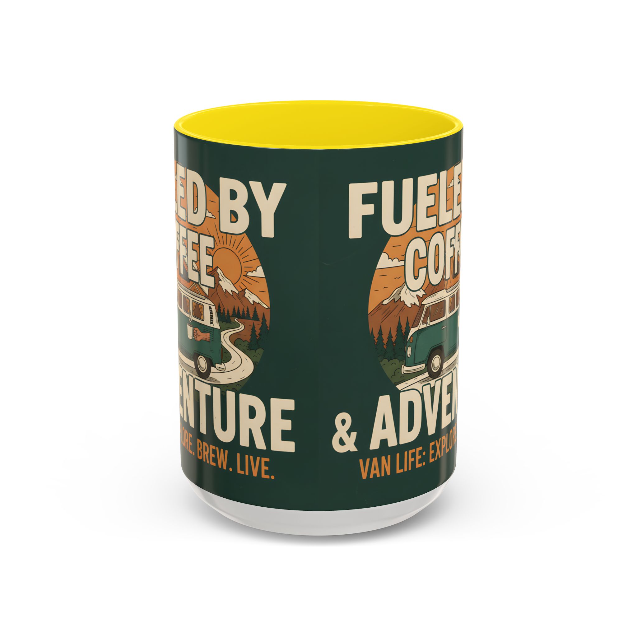 Accent Coffee Mug (11, 15oz) — "Fueled by Coffee & Adventure"