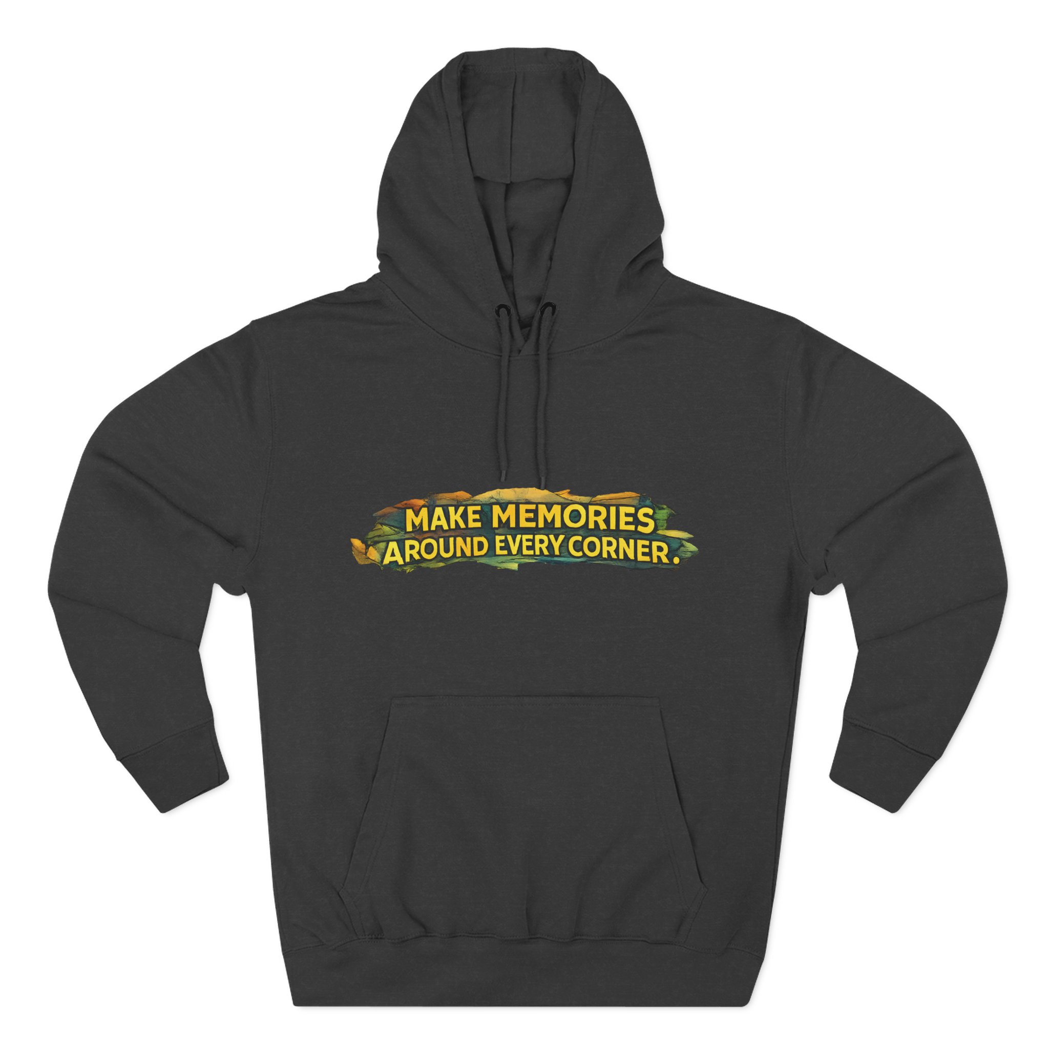 Three-Panel Fleece Hoodie - "Make Memories Around Every Corner" Design Cubic-Line