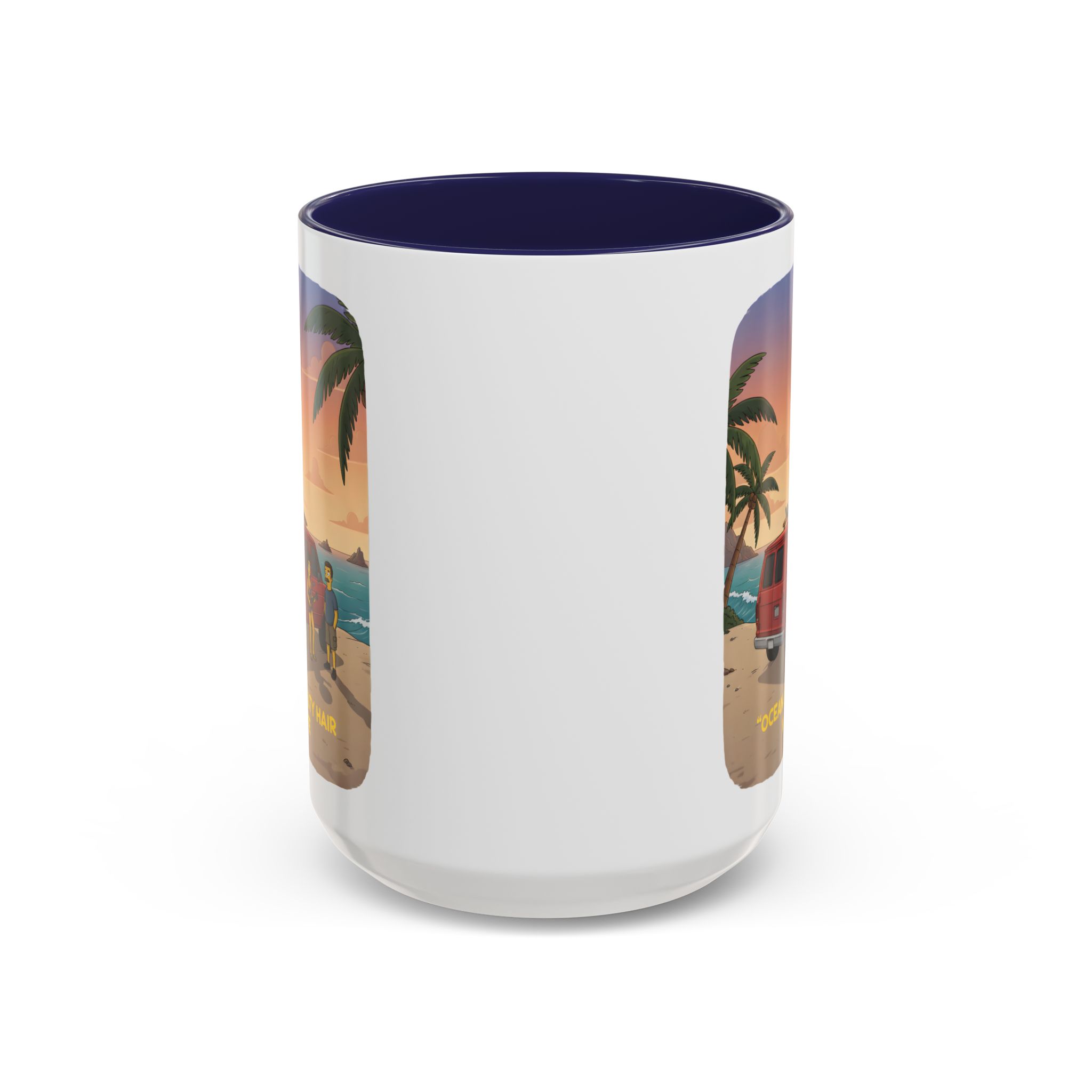 Accent Coffee Mug (11, 15oz) — "Ocean Air Salty Hair Van Life" Design Sitcom-Line