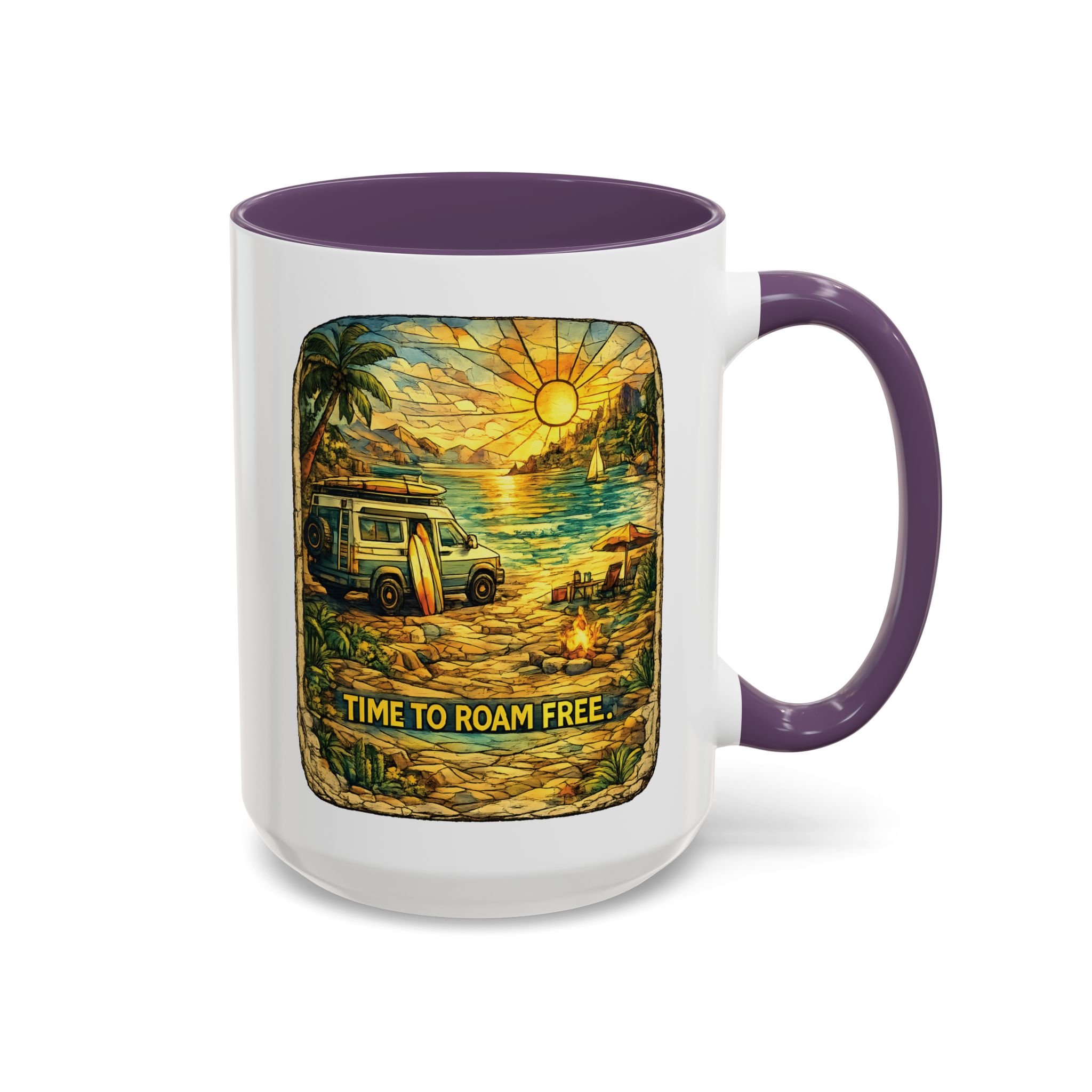 Accent Coffee Mug (11, 15oz) — "Time To Roam Free" Design Cubic-Line