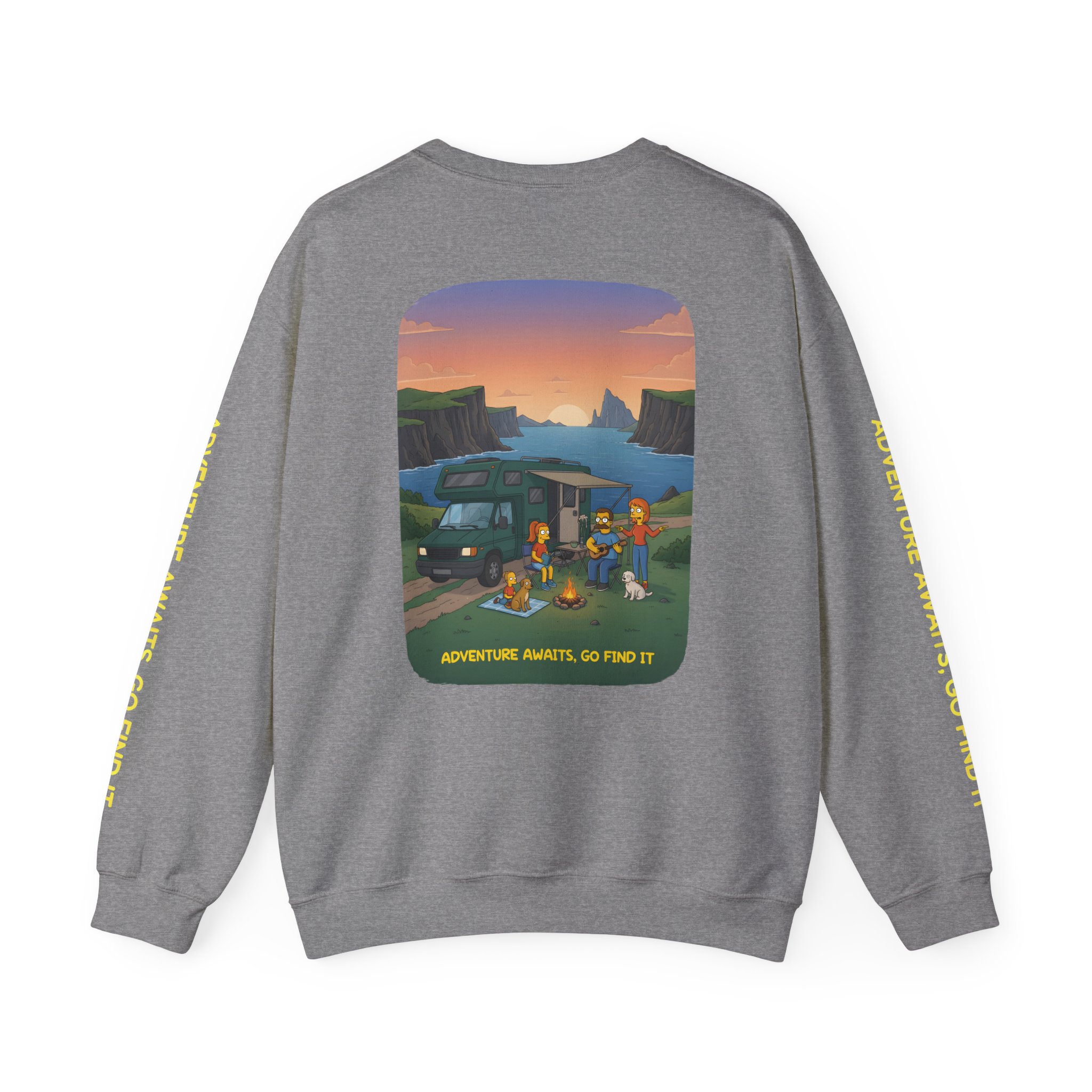 Unisex Heavy Blend™ Crewneck Sweatshirt — "Adventure Awaits-Go Find It"" Design Sitcom-Line