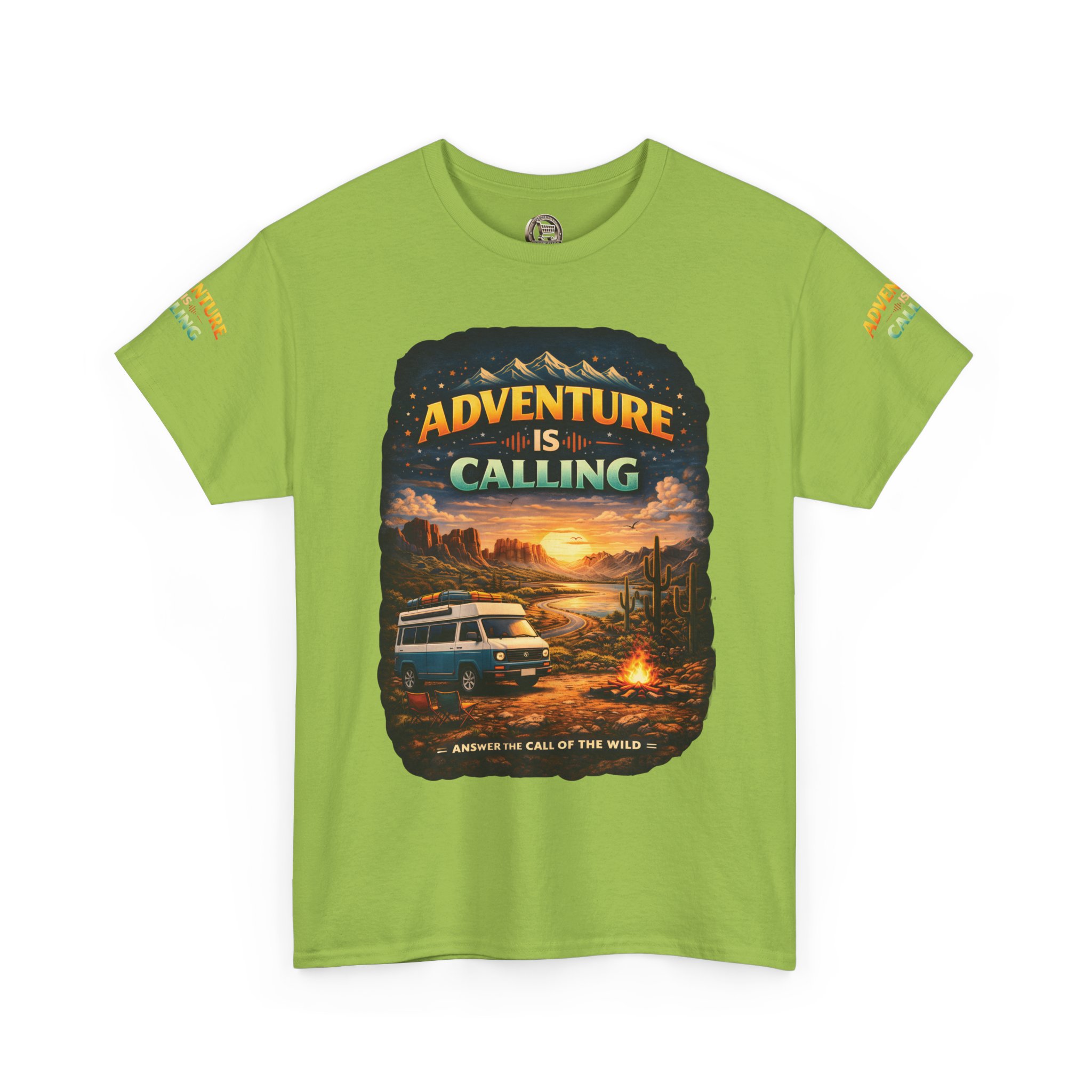 Unisex Heavy Cotton Tee — "Adventure Is Calling" Design Scenic-Line