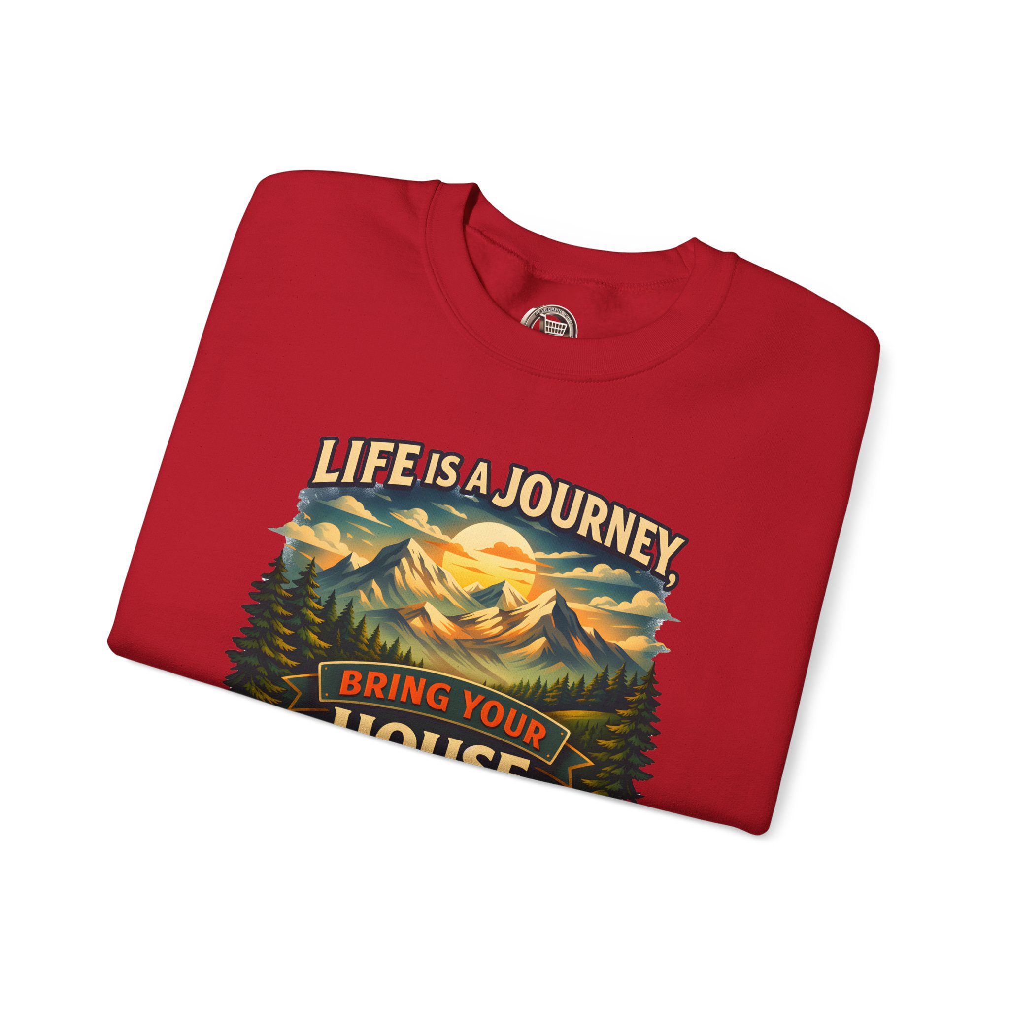 Unisex Heavy Blend™ Crewneck Sweatshirt — "Live Is A Journey-Bring Your House With You" Design Scenic-Line