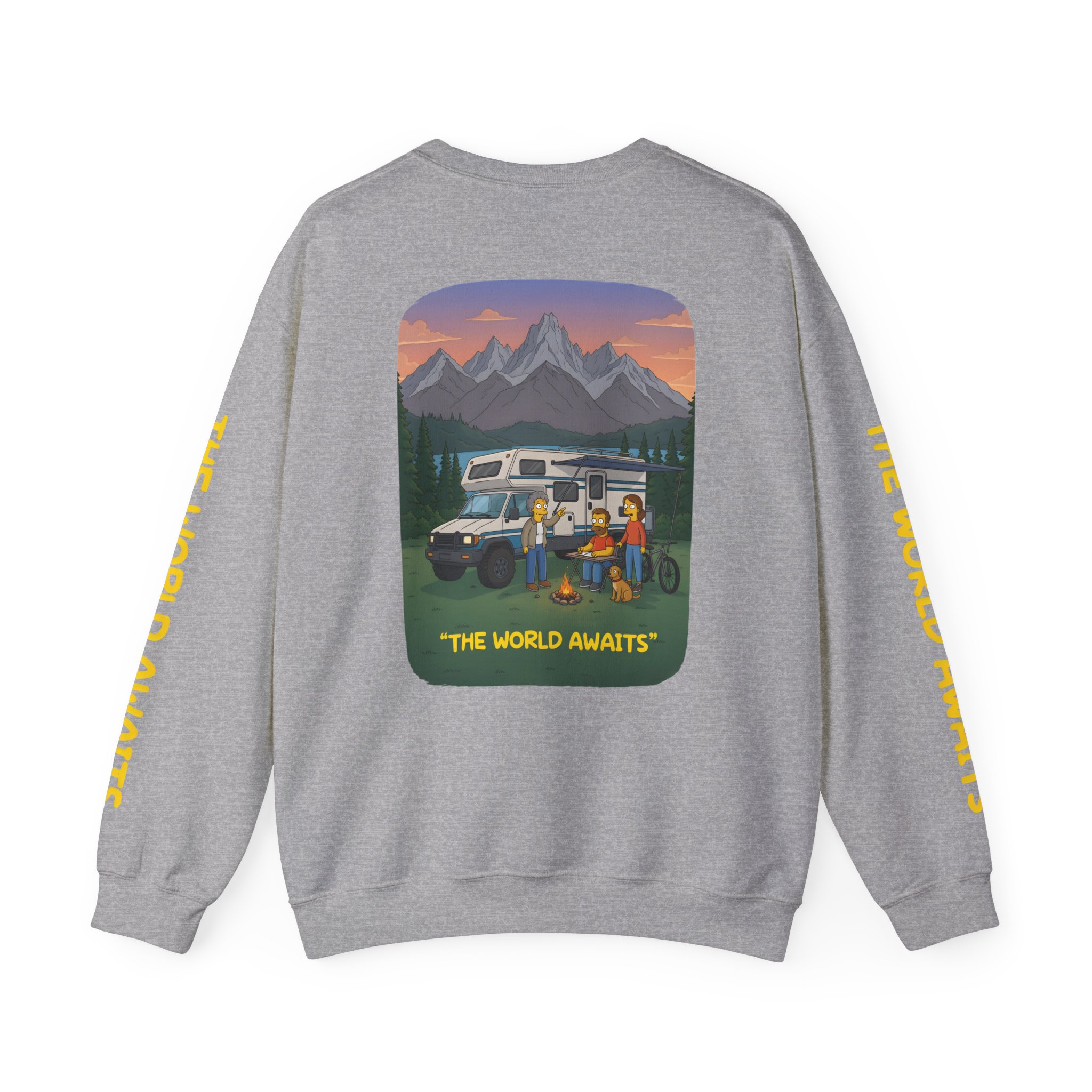Unisex Heavy Blend™ Crewneck Sweatshirt — "The World Awaits" Design Sitcom-Line
