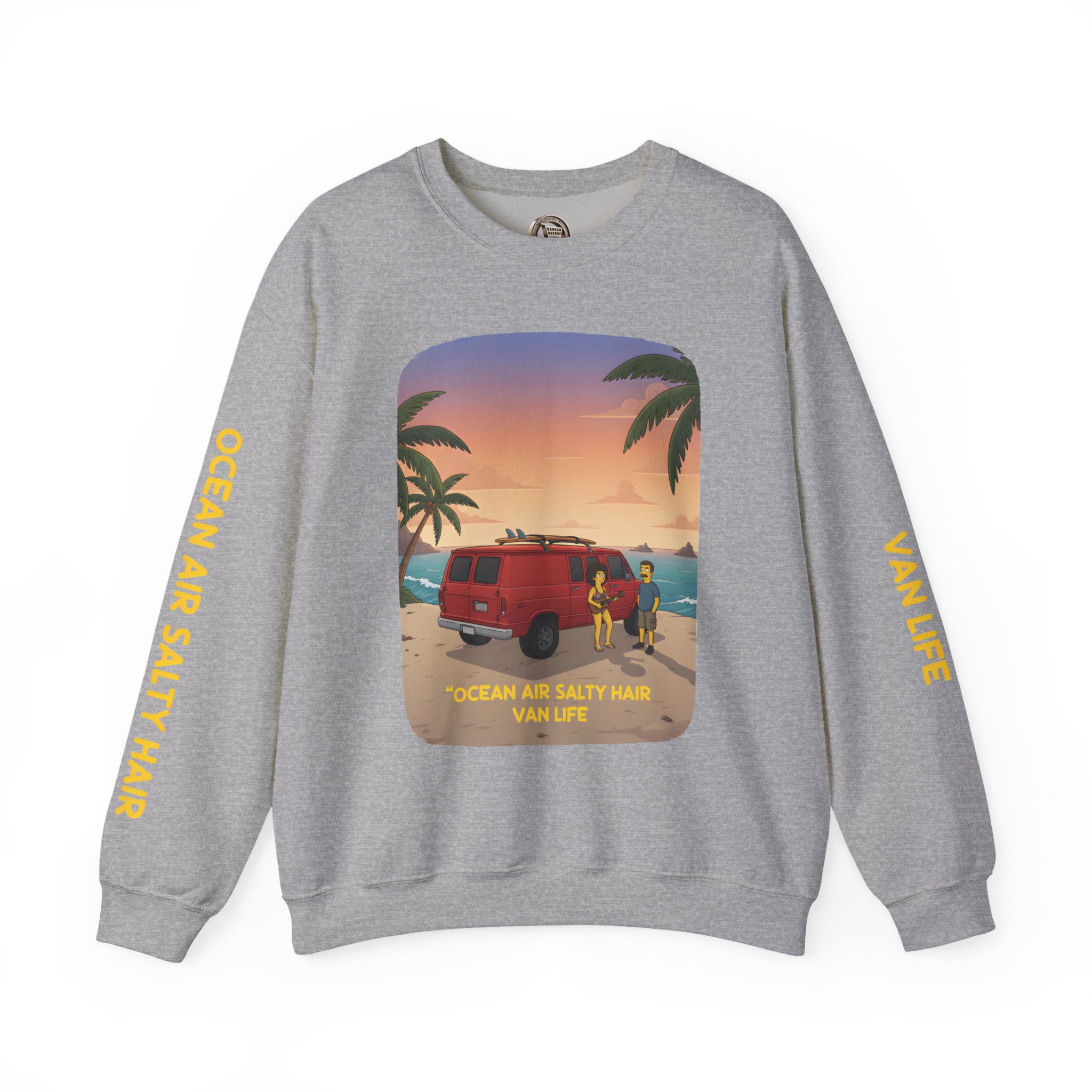 Unisex Heavy Blend™ Crewneck Sweatshirt — "Ocean Air Salty Hair Van Life" Design Sitcom-Line
