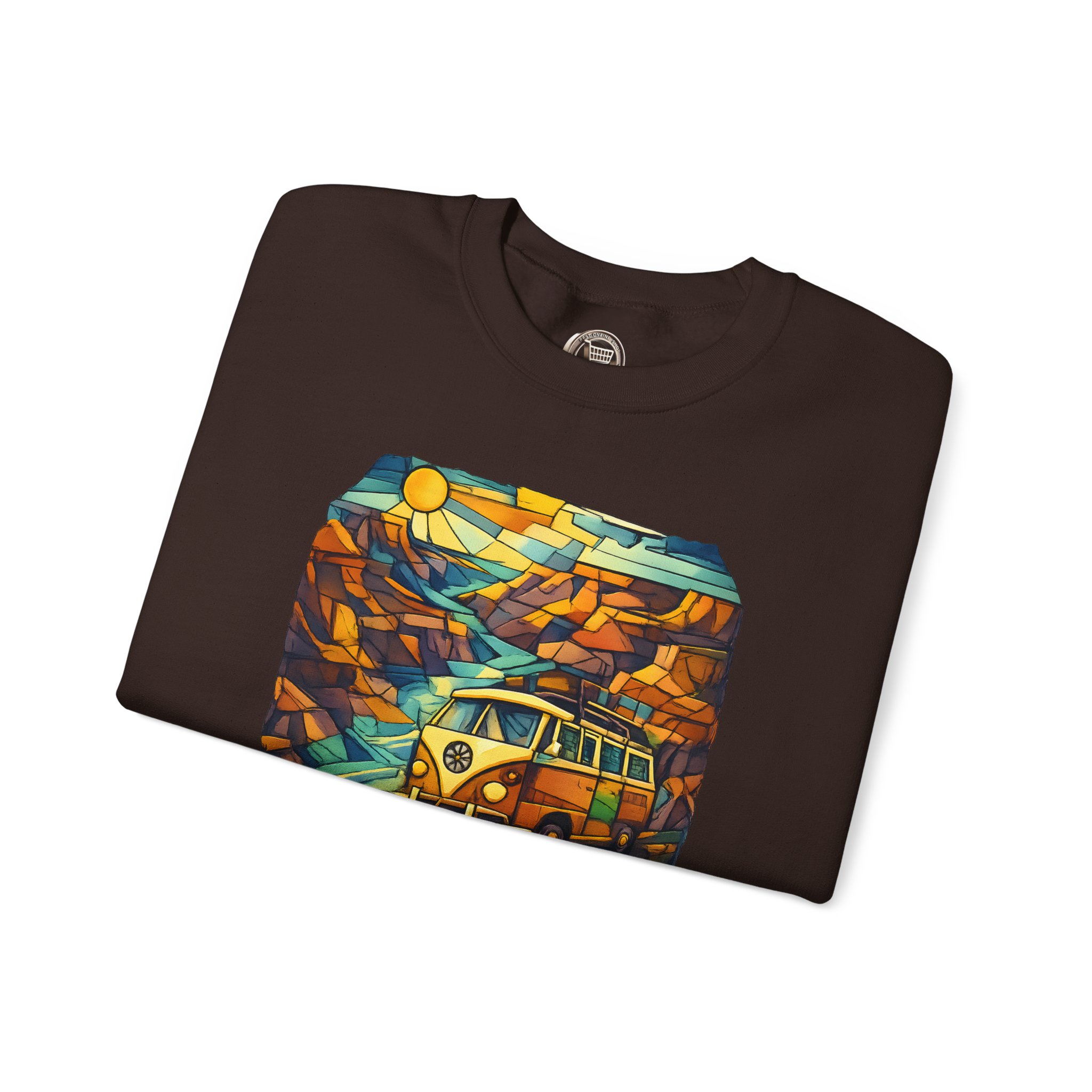 Unisex Heavy Blend™ Crewneck Sweatshirt — "The Road Is A Fragmented Landscape" Design Cubic-Line