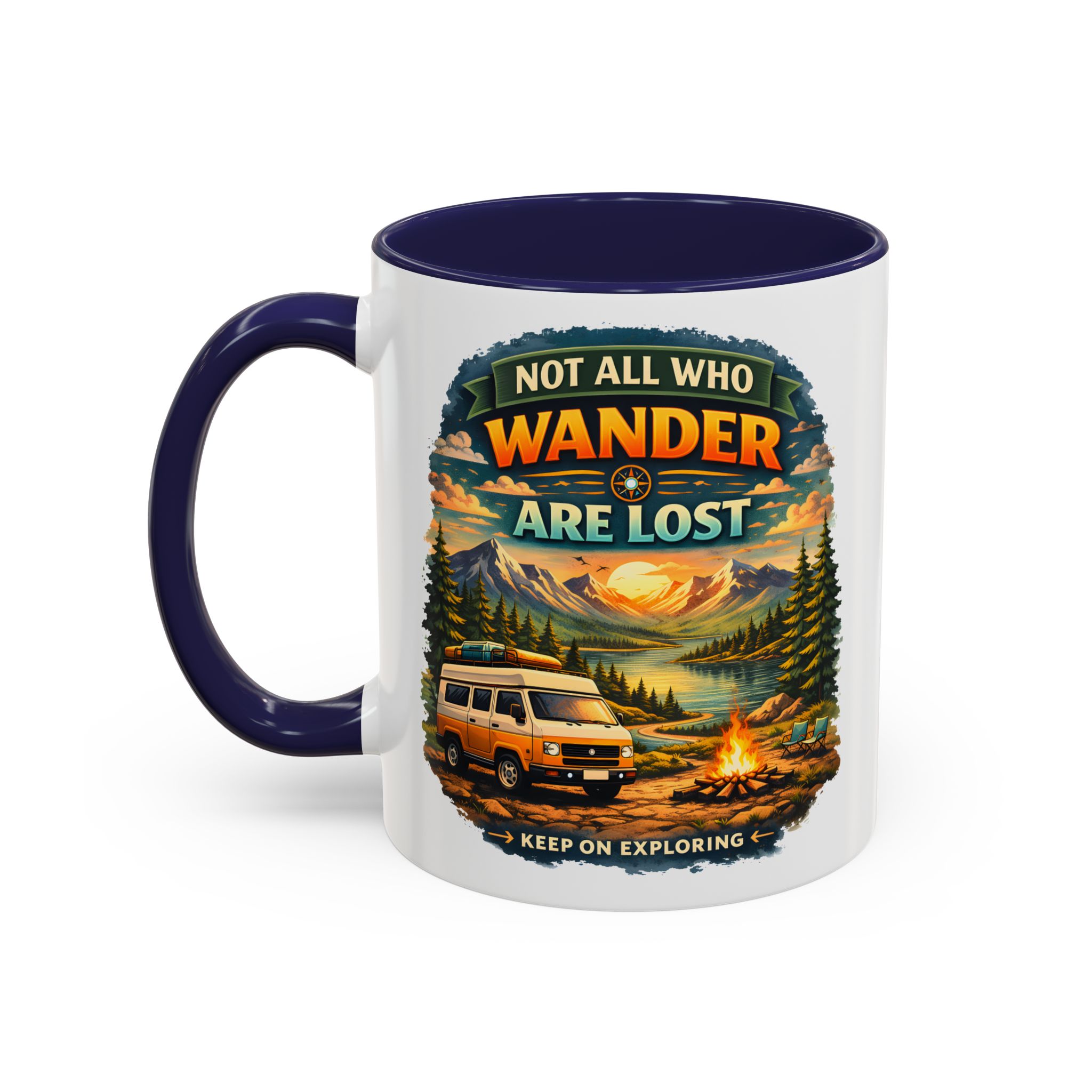 Accent Coffee Mug (11, 15oz) — "Not All Who Wander Are Lost" Design Scenic-Line