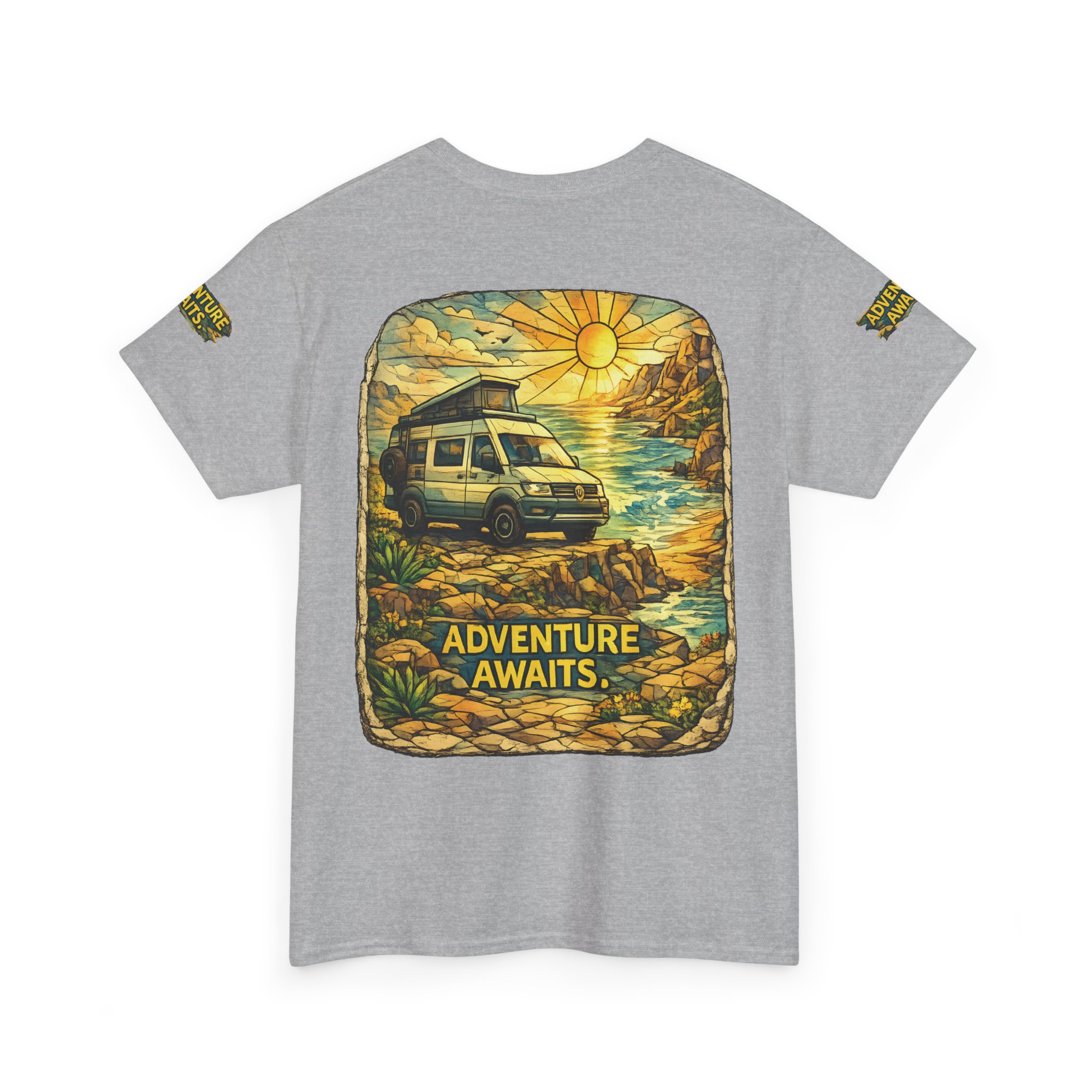 Unisex Heavy Cotton Tee — "Adventure Awaits" Design Cubic-Line