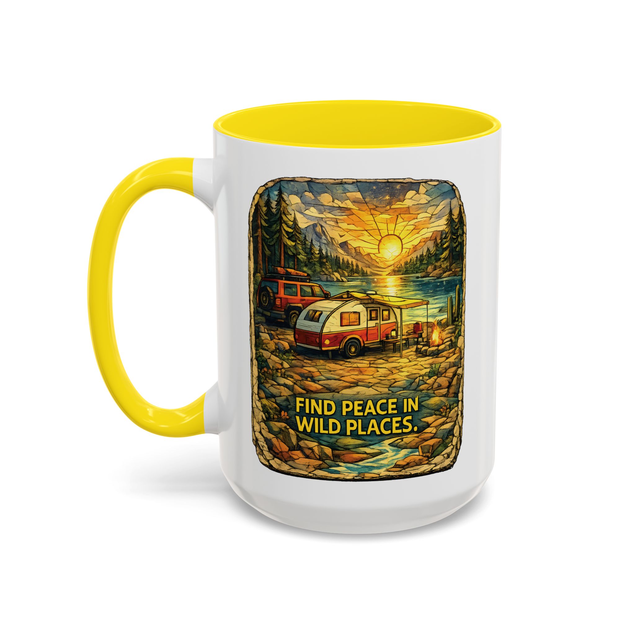 Accent Coffee Mug (11, 15oz) — "Find Peace In Wild Places" Design Cubic-Line