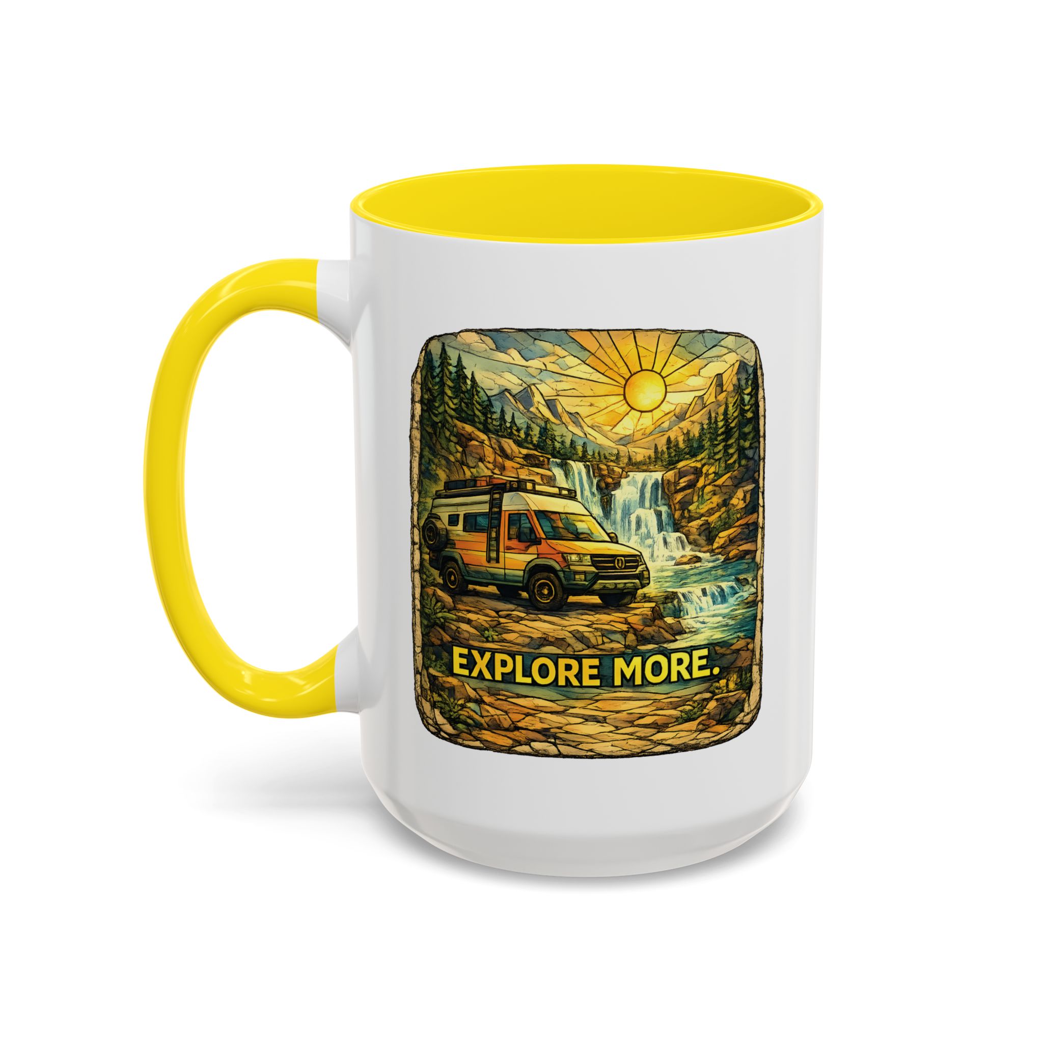Accent Coffee Mug (11, 15oz) — "Explore More" Design Cubic-Line