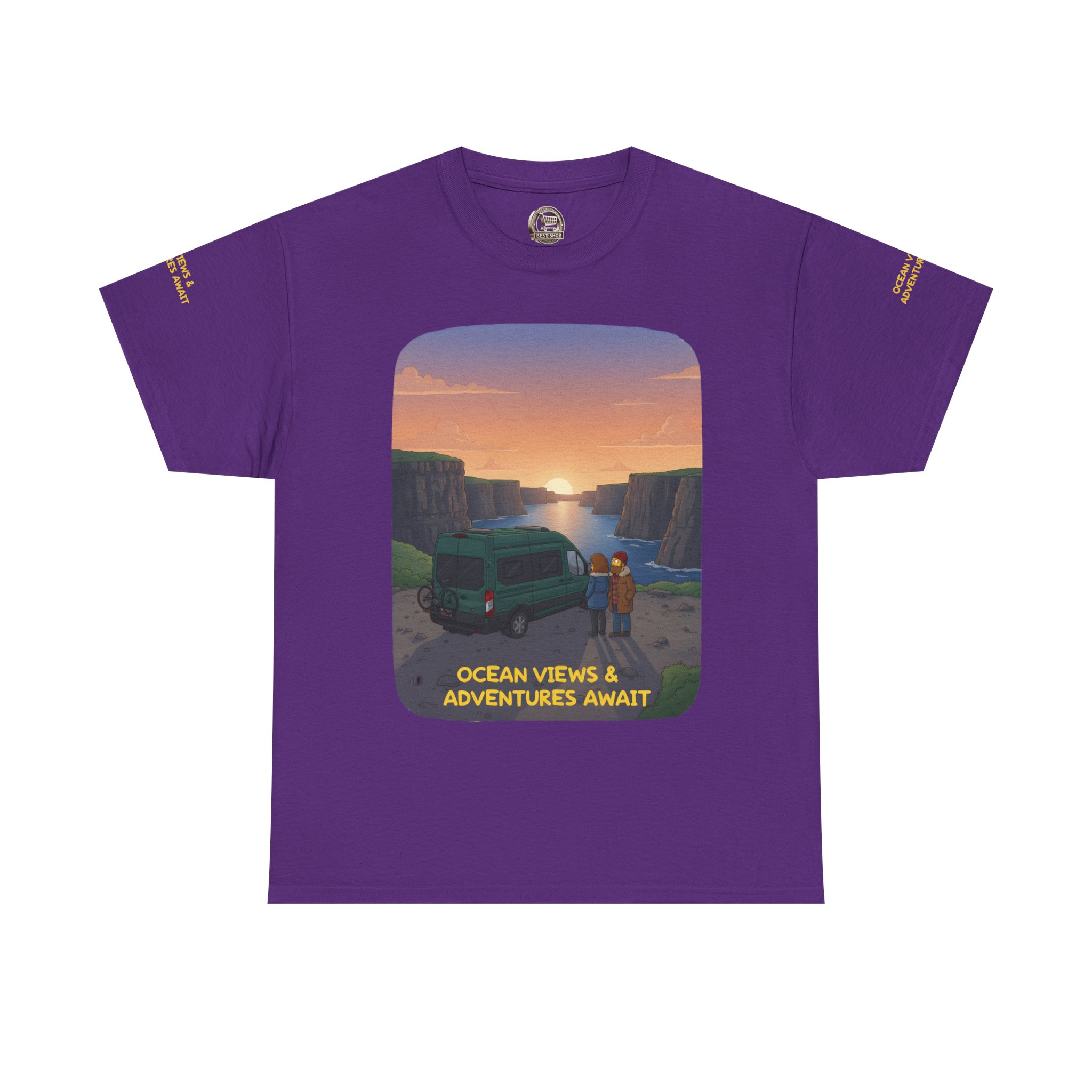 Unisex Heavy Cotton Tee — "Ocean Views-Adventures Awaits" Design Sitcom-Line