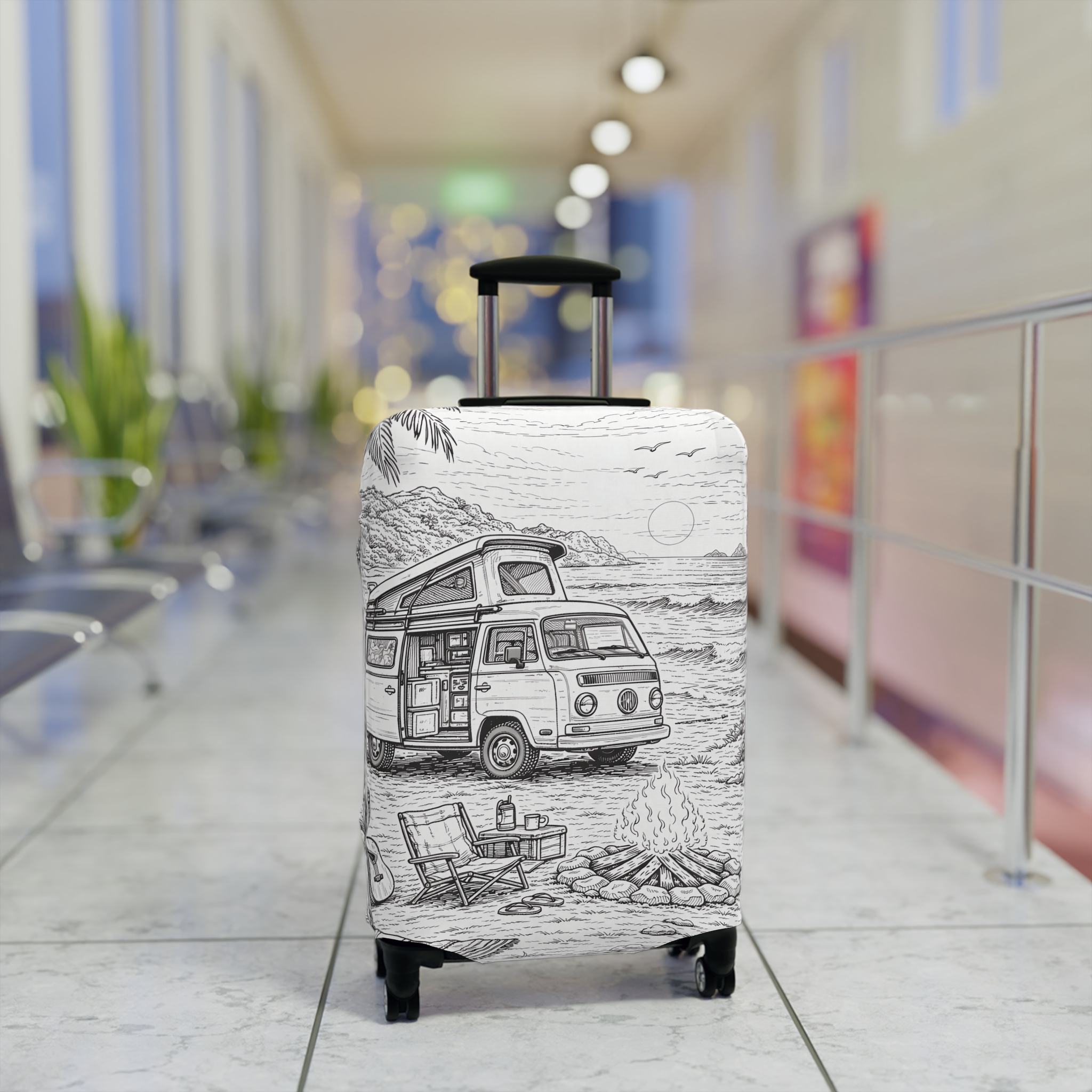 Luggage Cover — Adventure Camper Sketch Travel Suitcase