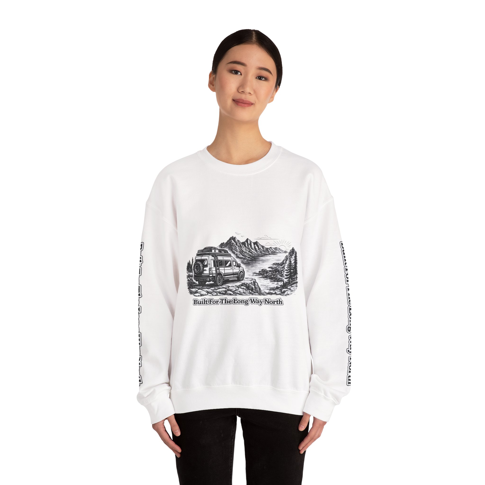 4762240793823970085_2048.jpeg Unisex Heavy Blend™ Crewneck Sweatshirt — "Built For The Long Way North" Design Minimal-Line