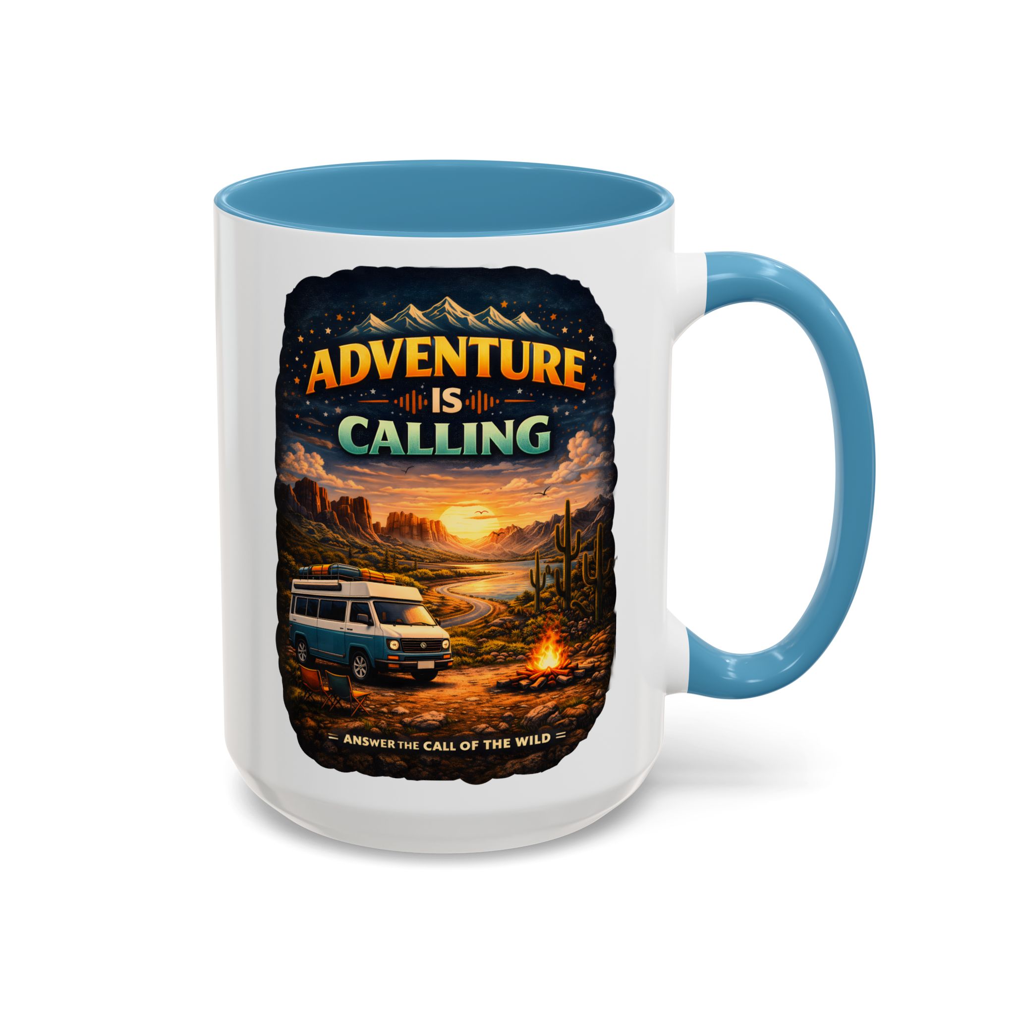 Accent Coffee Mug (11, 15oz) — "Adventure Is Calling" Design Scenic-Line