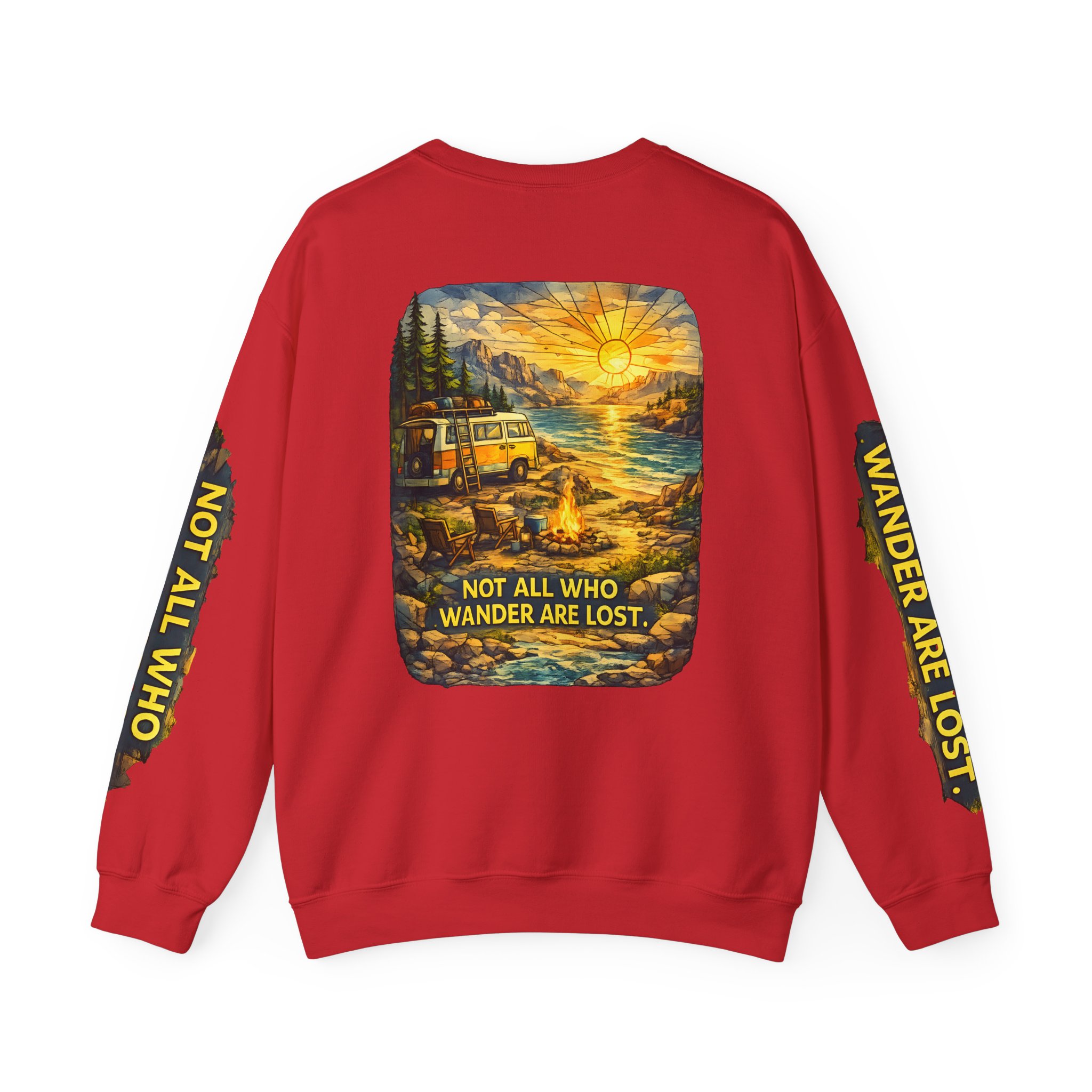 Unisex Heavy Blend™ Crewneck Sweatshirt — "Not All Who Wander Are Lost" Design Cubic-Line