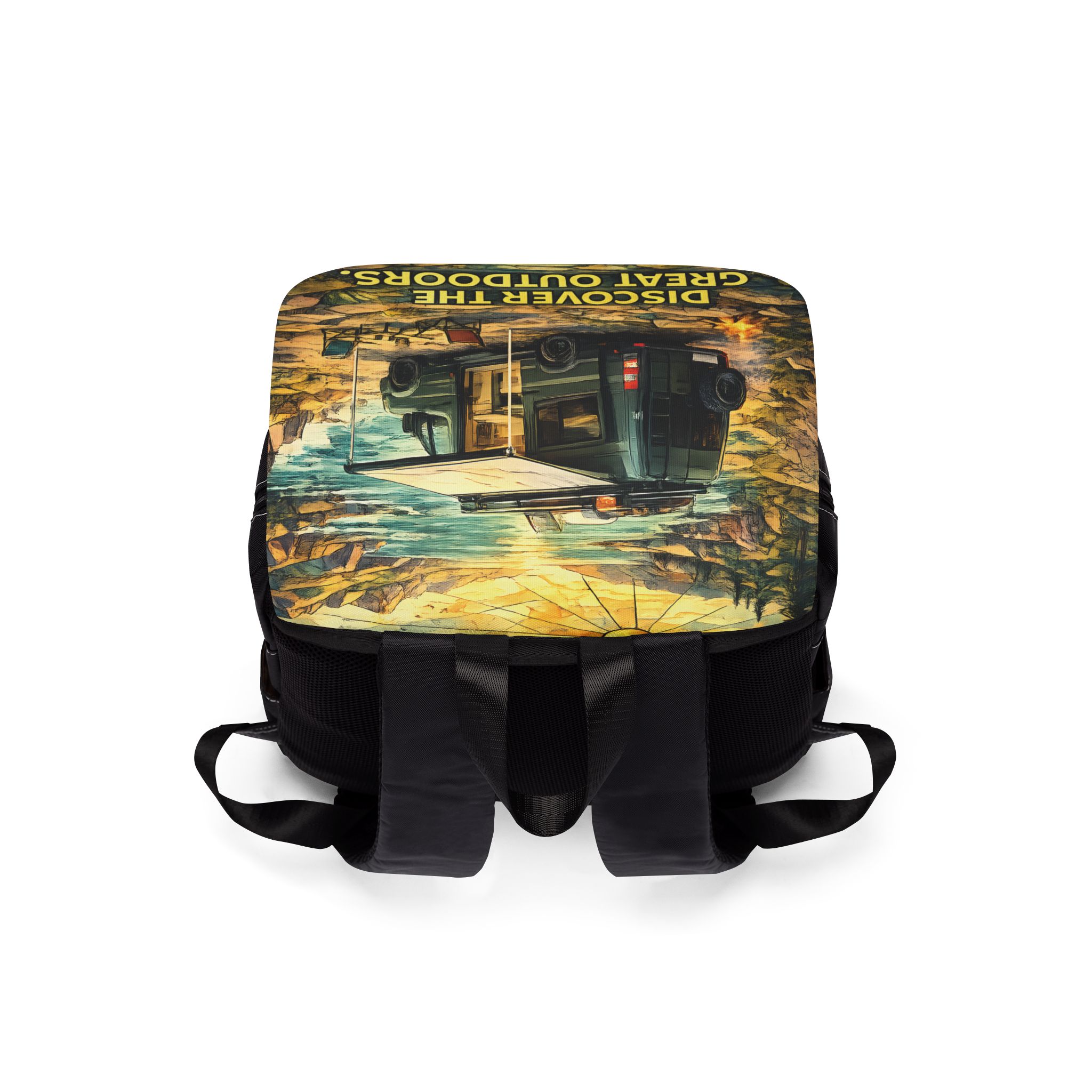 Unisex Casual Shoulder Backpack — "Discover The Great Outdoors" Design Cubic-Line