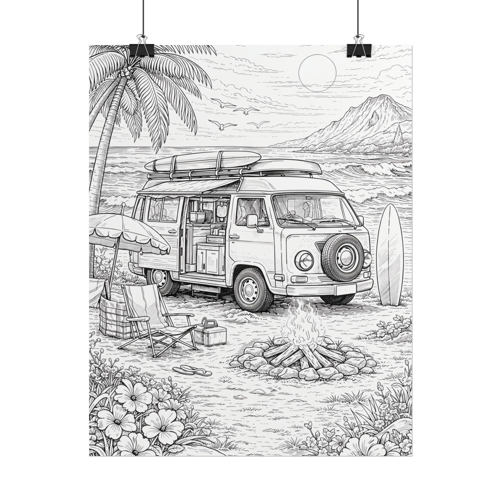 Campervan Poster — Vintage RV Camping Landscape Wall Art