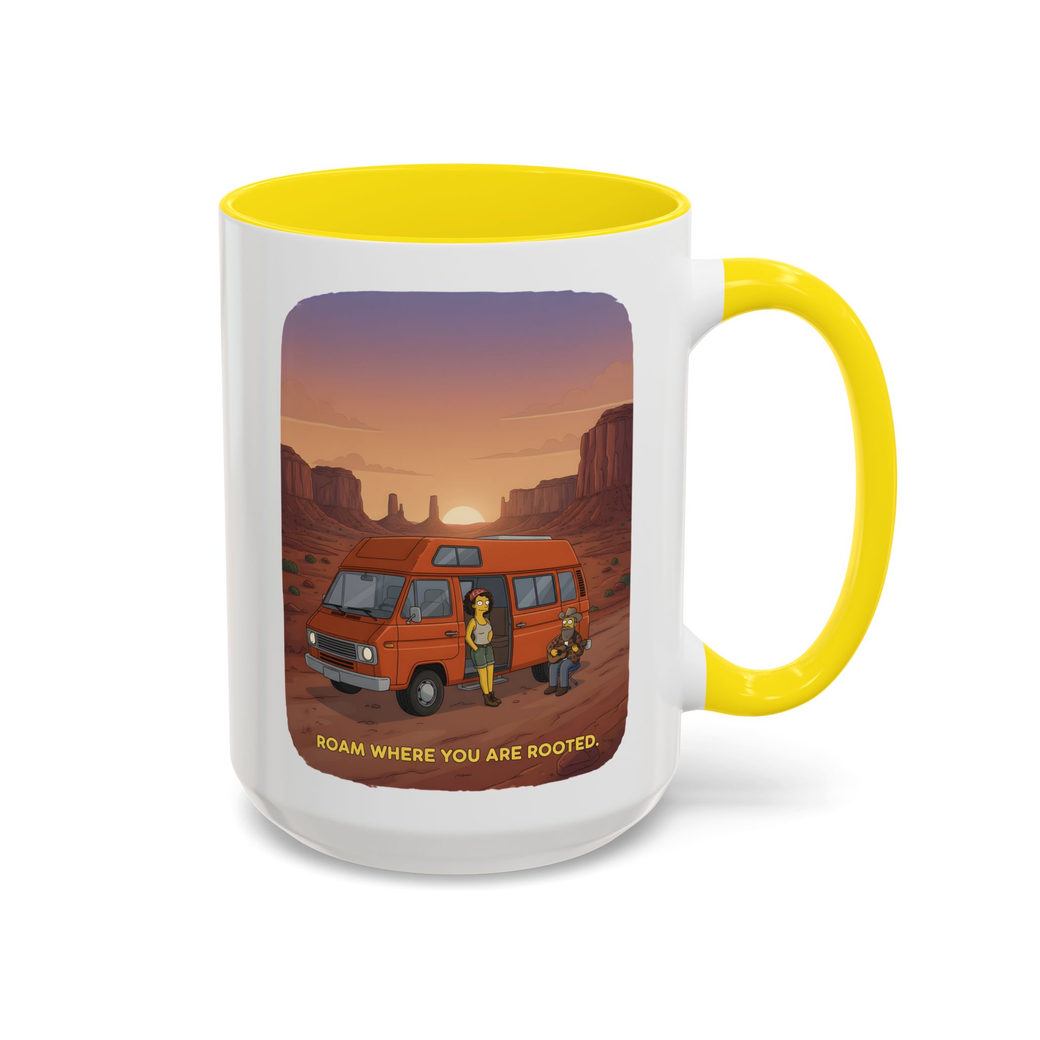 Accent Coffee Mug (11, 15oz) — "Roam Where You Are Rooted" Design Sitcom-Line