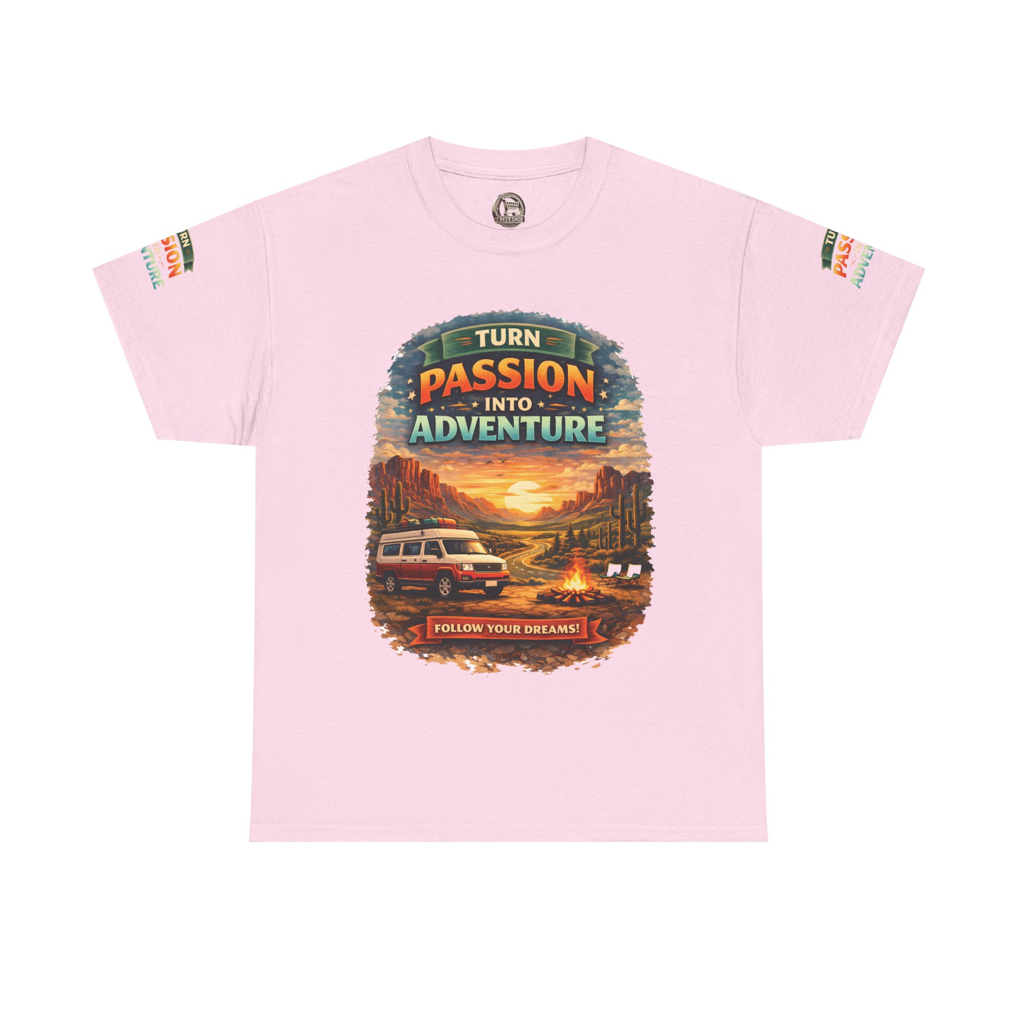 Unisex Heavy Cotton Tee — "Turn Passion Into Adventure" Design Scenic-Line