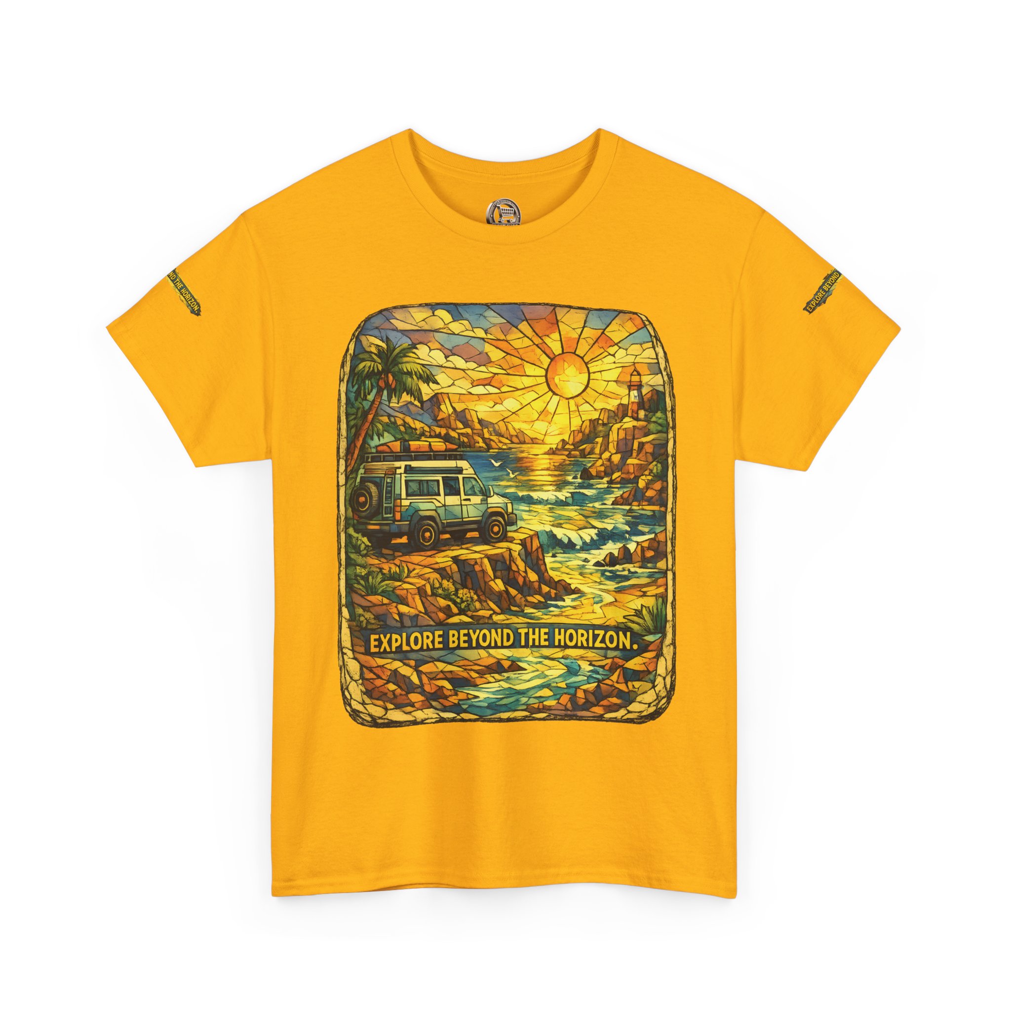Unisex Heavy Cotton Tee — "Explore Beyond The Horizon" Design Cubic-Line
