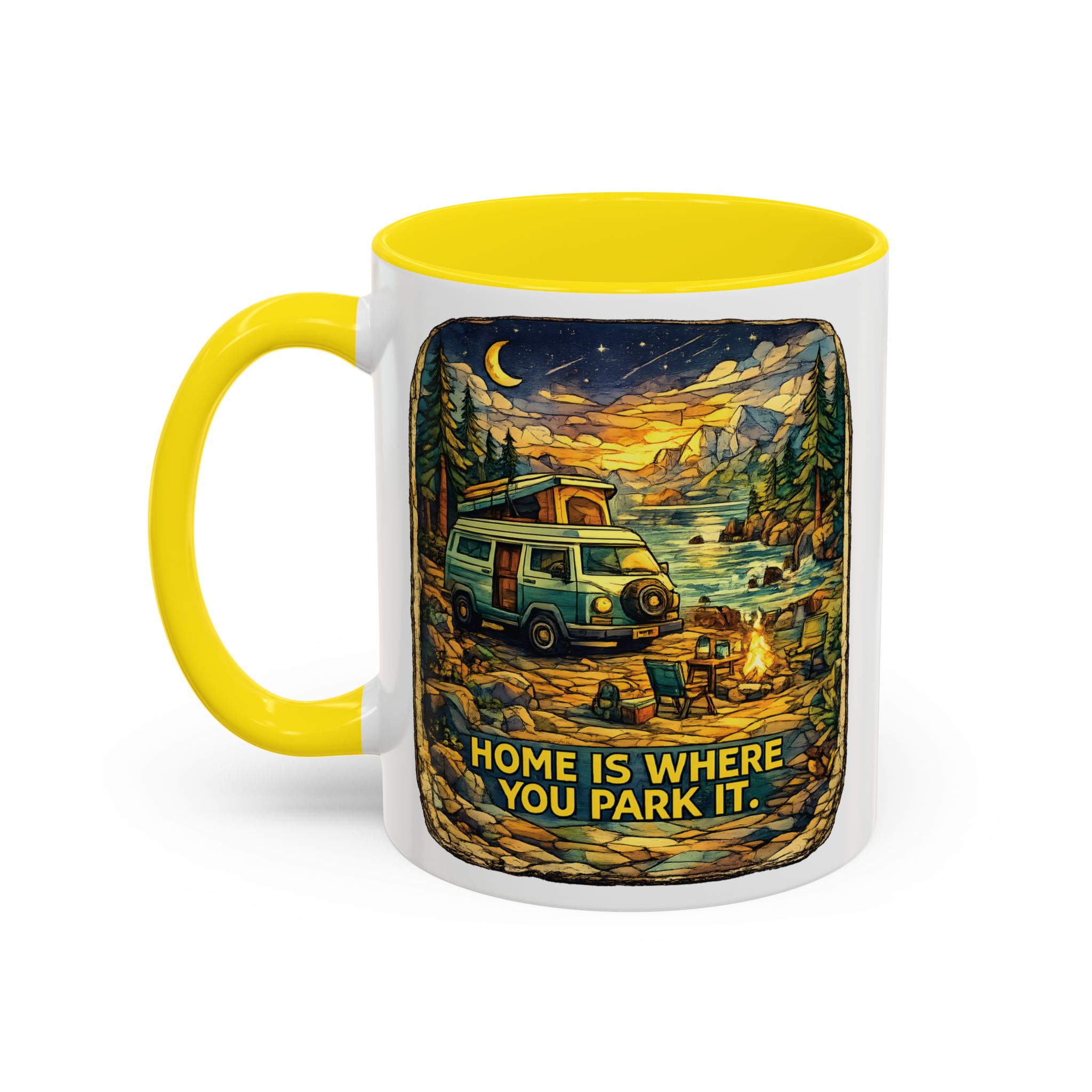 Accent Coffee Mug (11, 15oz) — "Home Is Where You Park It" Design Cubic-Line
