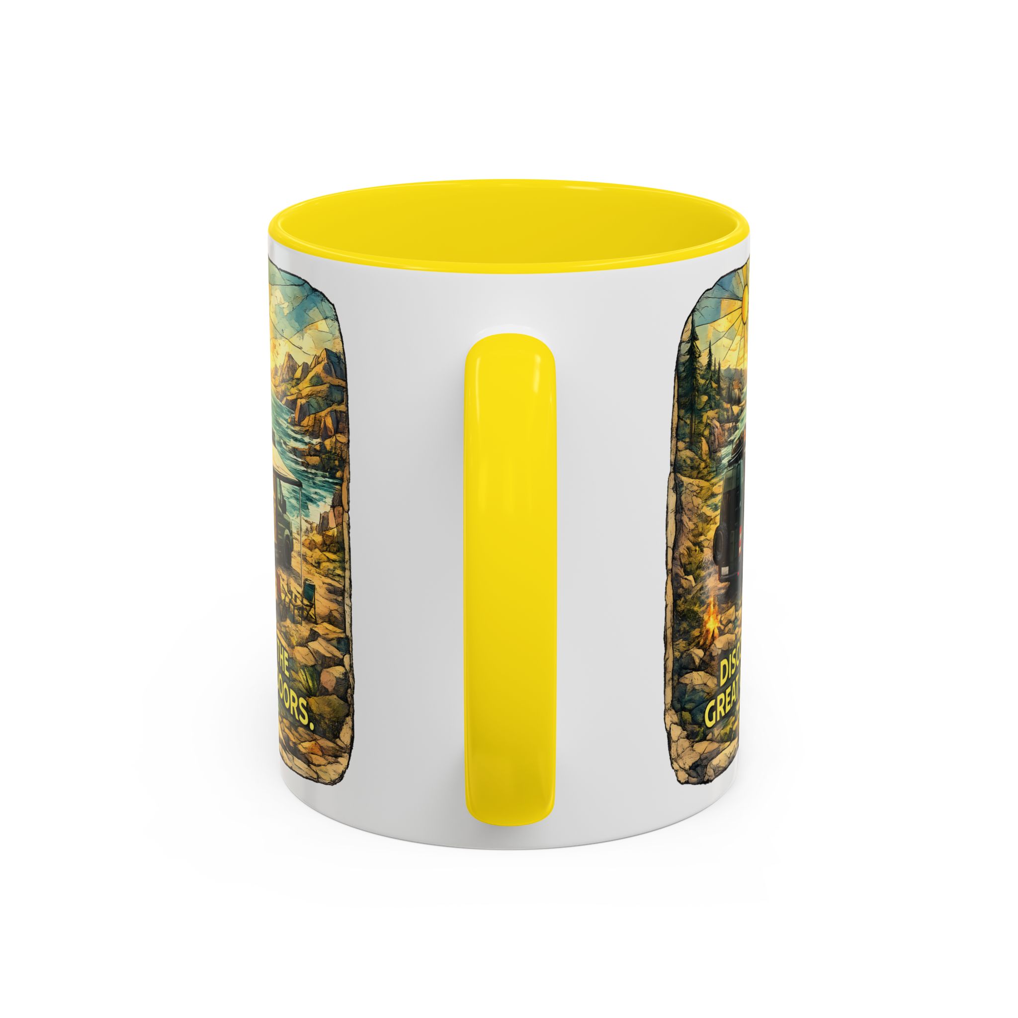 Accent Coffee Mug (11, 15oz) — "Discover The Great Outdoors" Design Cubic-Line