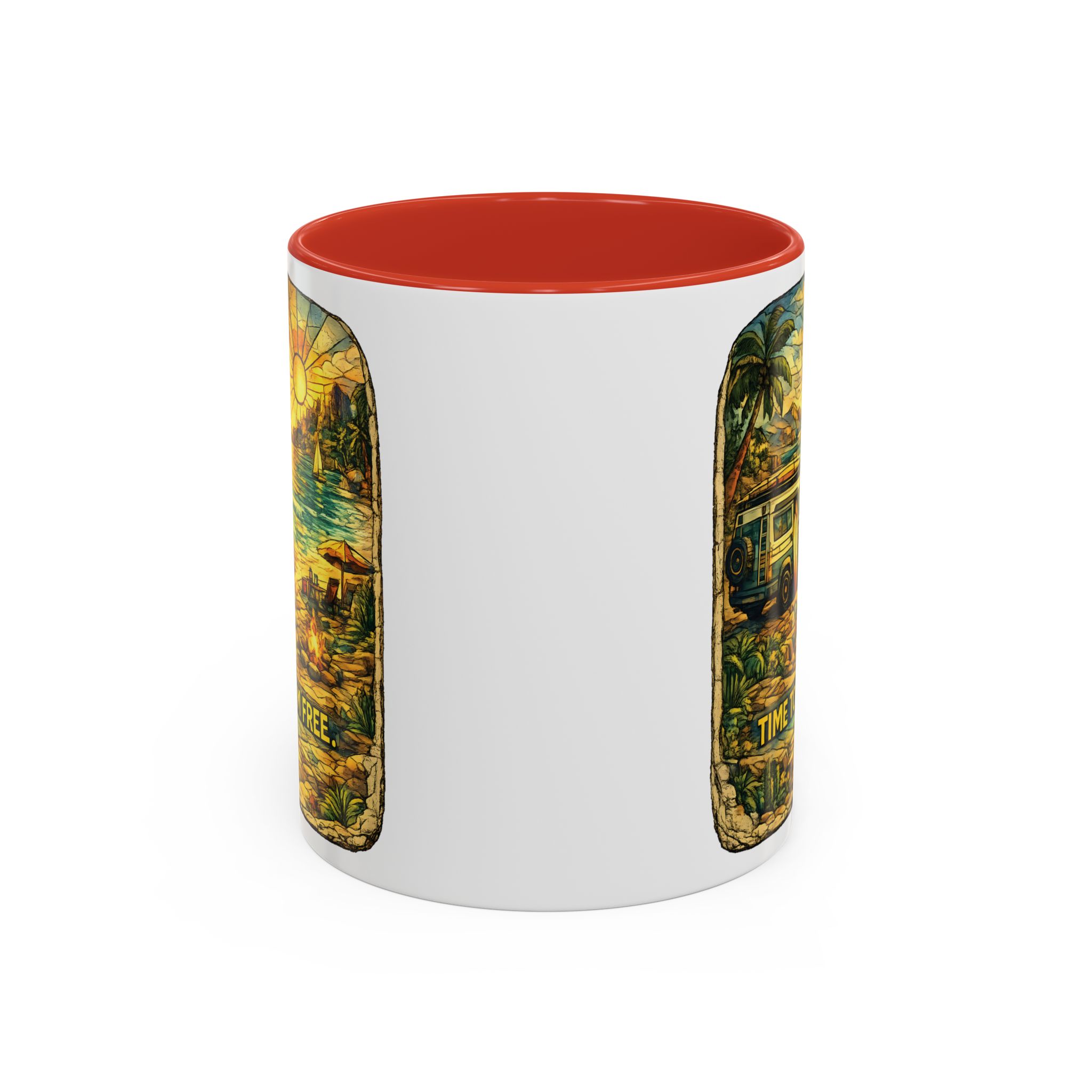 Accent Coffee Mug (11, 15oz) — "Time To Roam Free" Design Cubic-Line