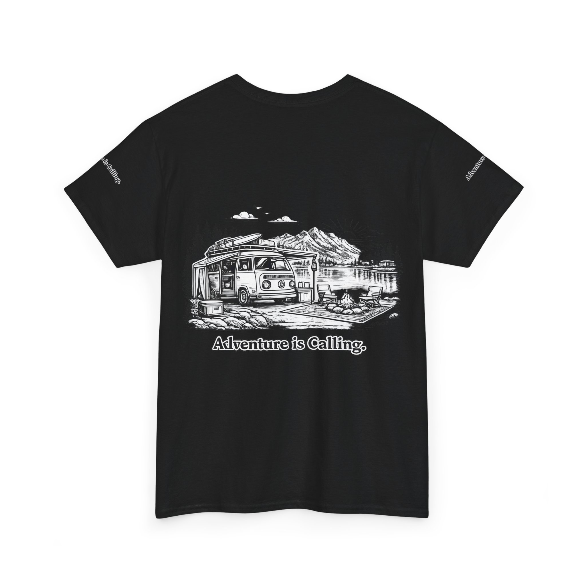 Unisex Heavy Cotton Tee — "Adventure Is Calling" Design Minimal-Line