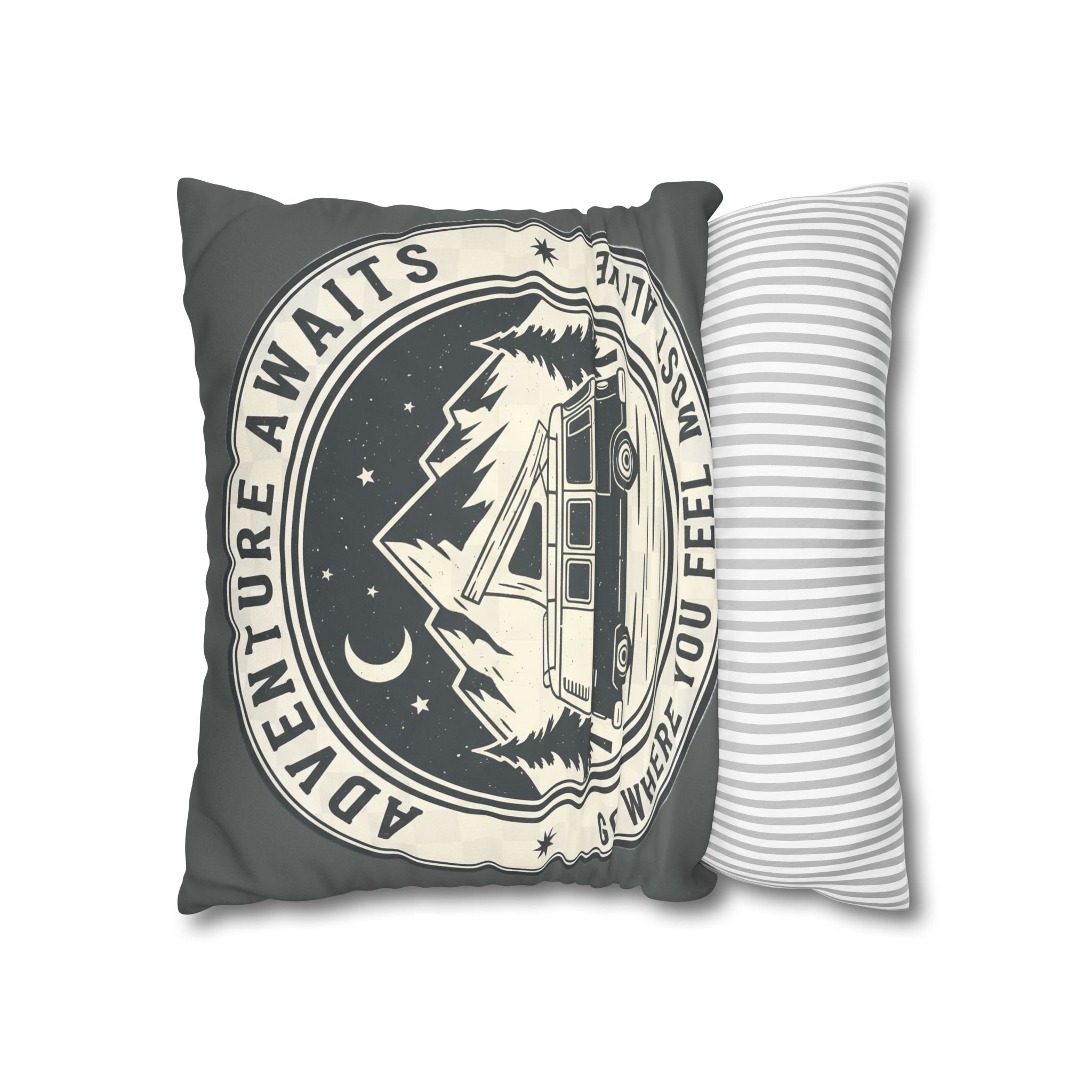 Pillowcase — "Adventure Awaits-Go Where You Feel Most Alive" Faux Suede Travel Throw Pillow Cover