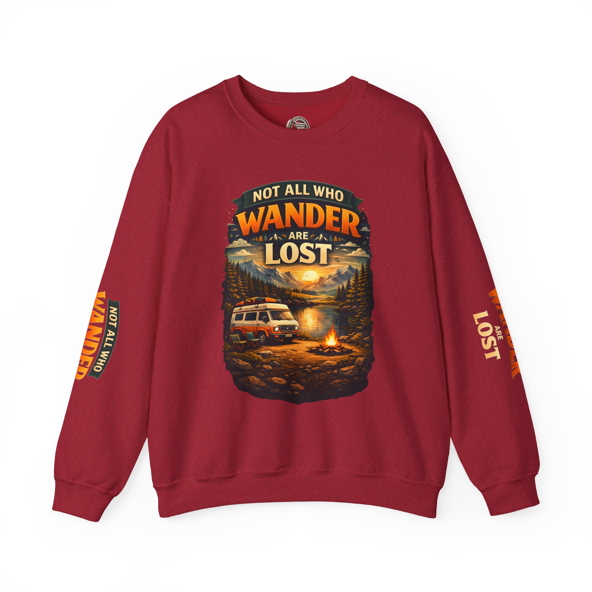 Unisex Heavy Blend™ Crewneck Sweatshirt — "Not All Who Wander Are Lost" Design Scenic-Line
