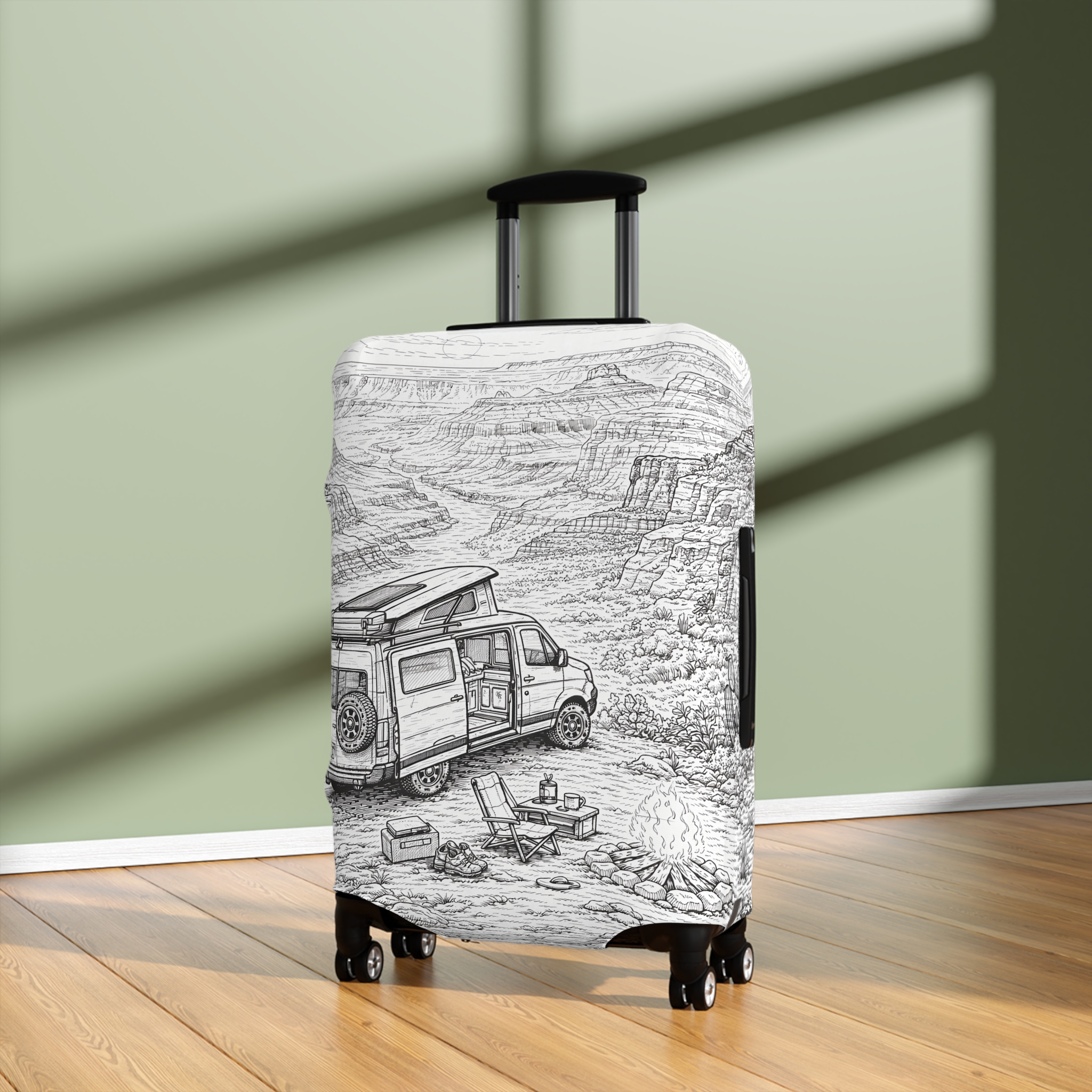 Luggage Cover — Adventure Camper Sketch Travel Suitcase