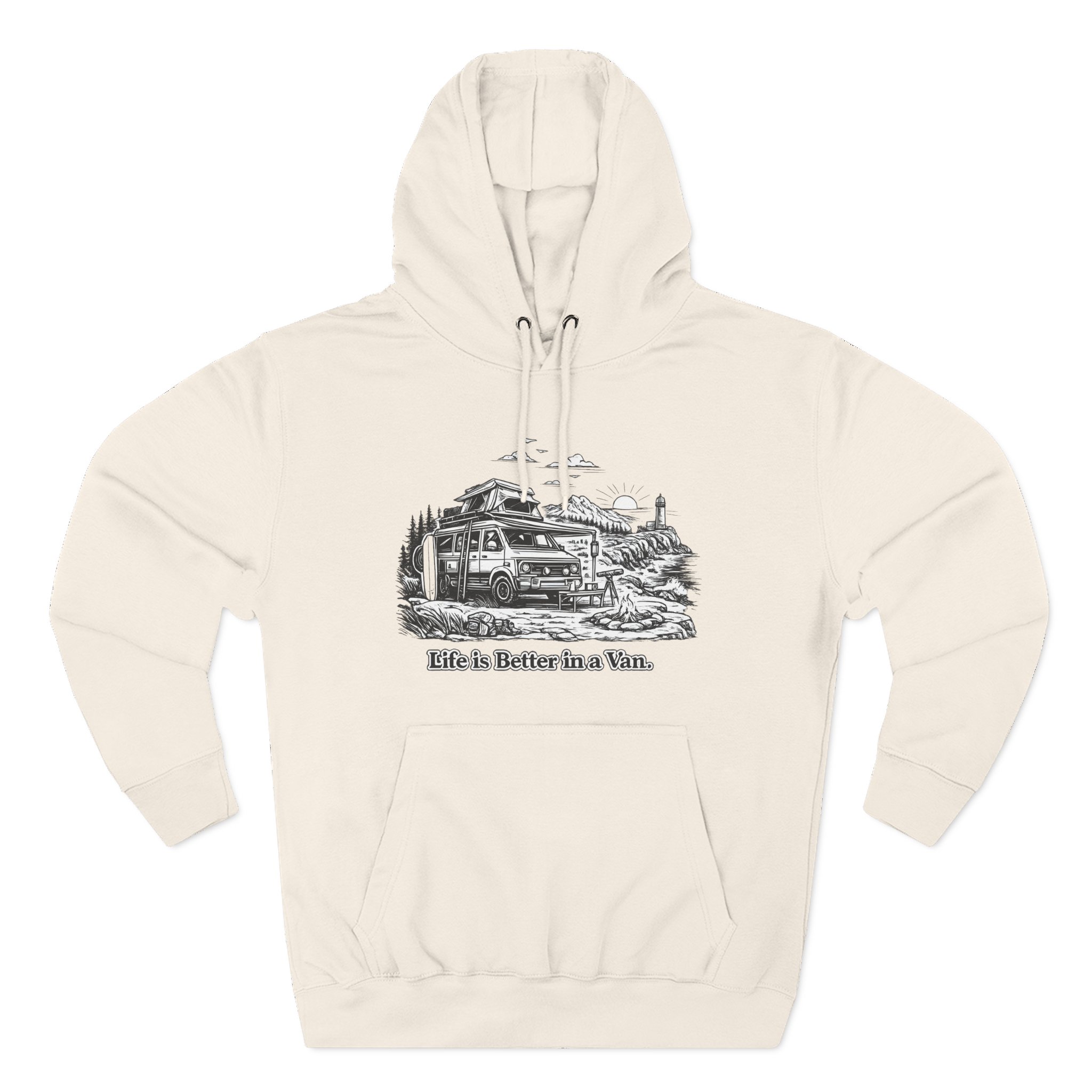 4807519687541029458_2048.jpeg Three-Panel Fleece Hoodie - "Life Is Better In A Van" Design Minimal-Line