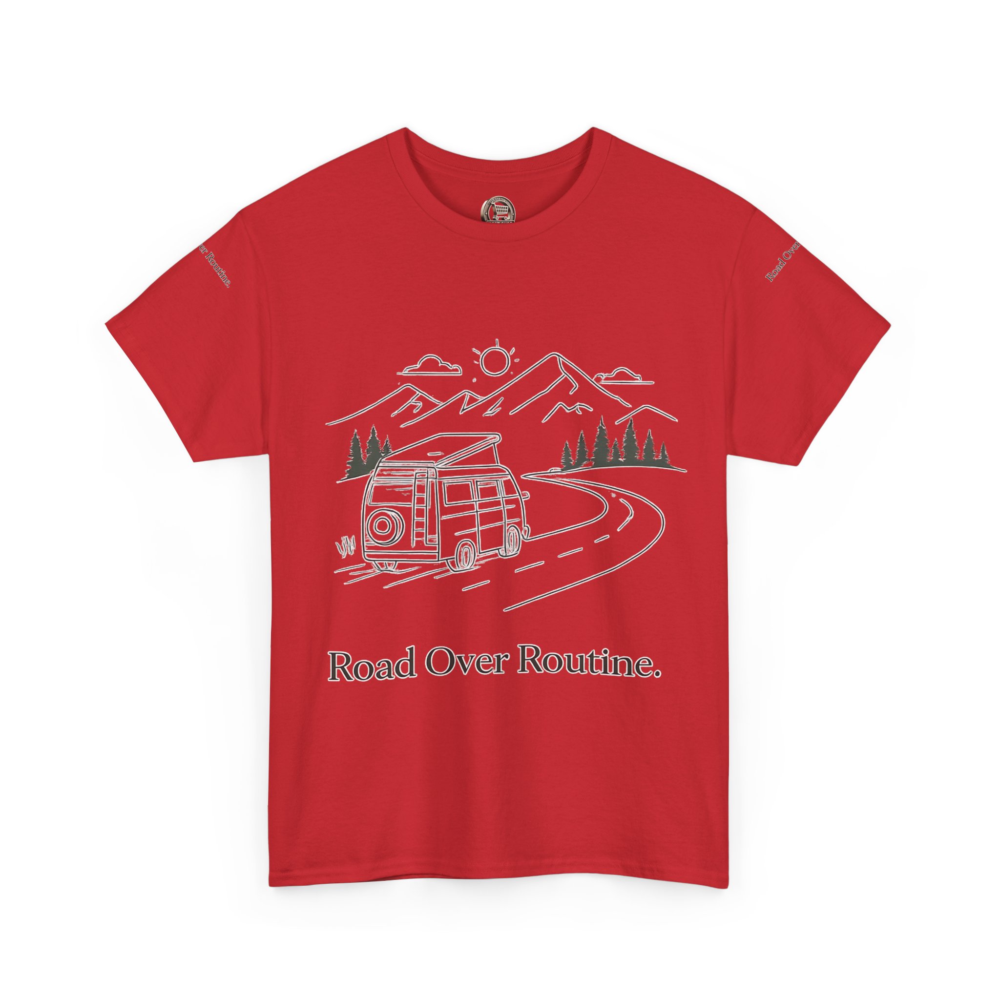 Unisex Heavy Cotton Tee — "Road Over Routine" Design Minimal-Line
