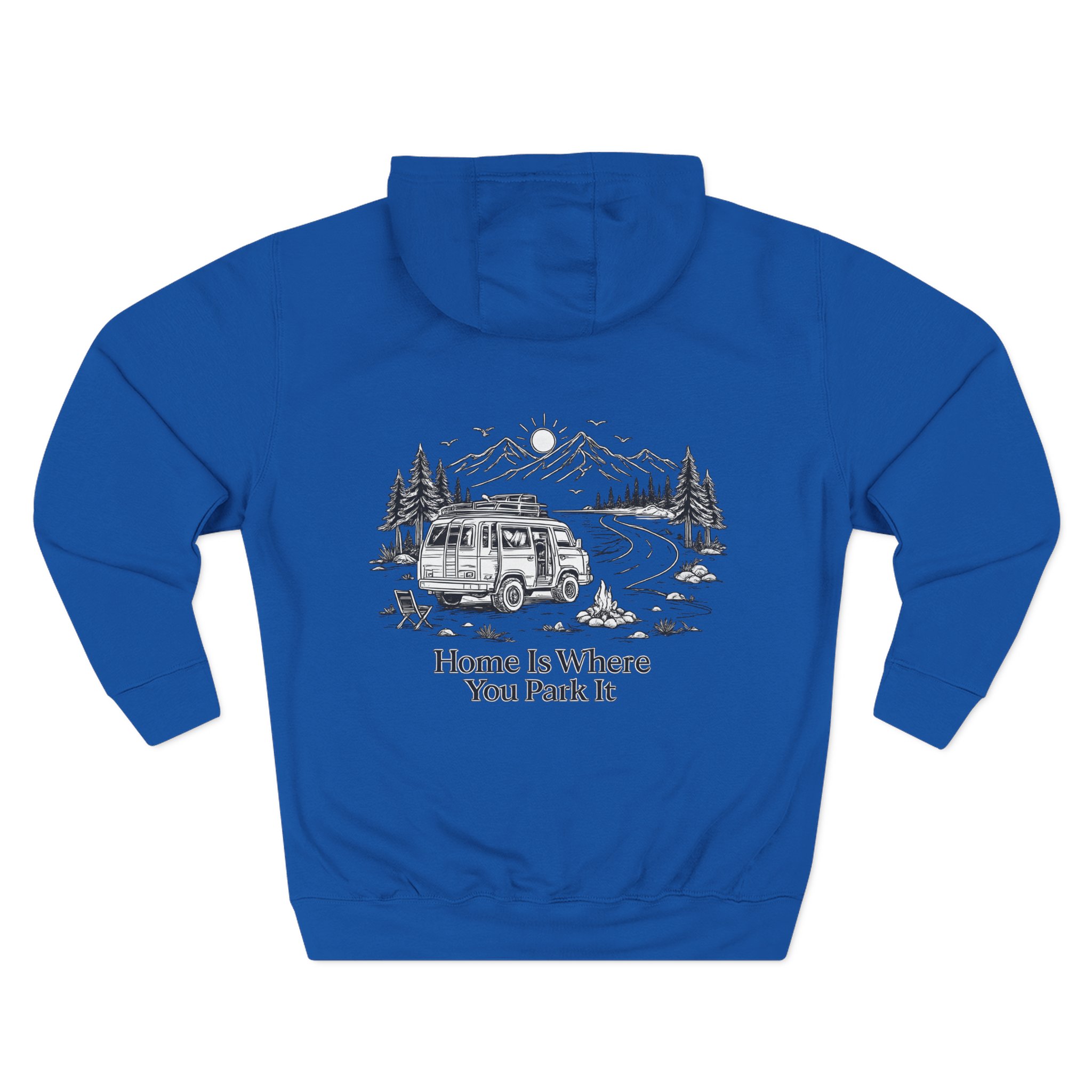 4815607634809873616_2048.jpeg Three-Panel Fleece Hoodie - "Home Is Where You Park It" Design Minimal-Line