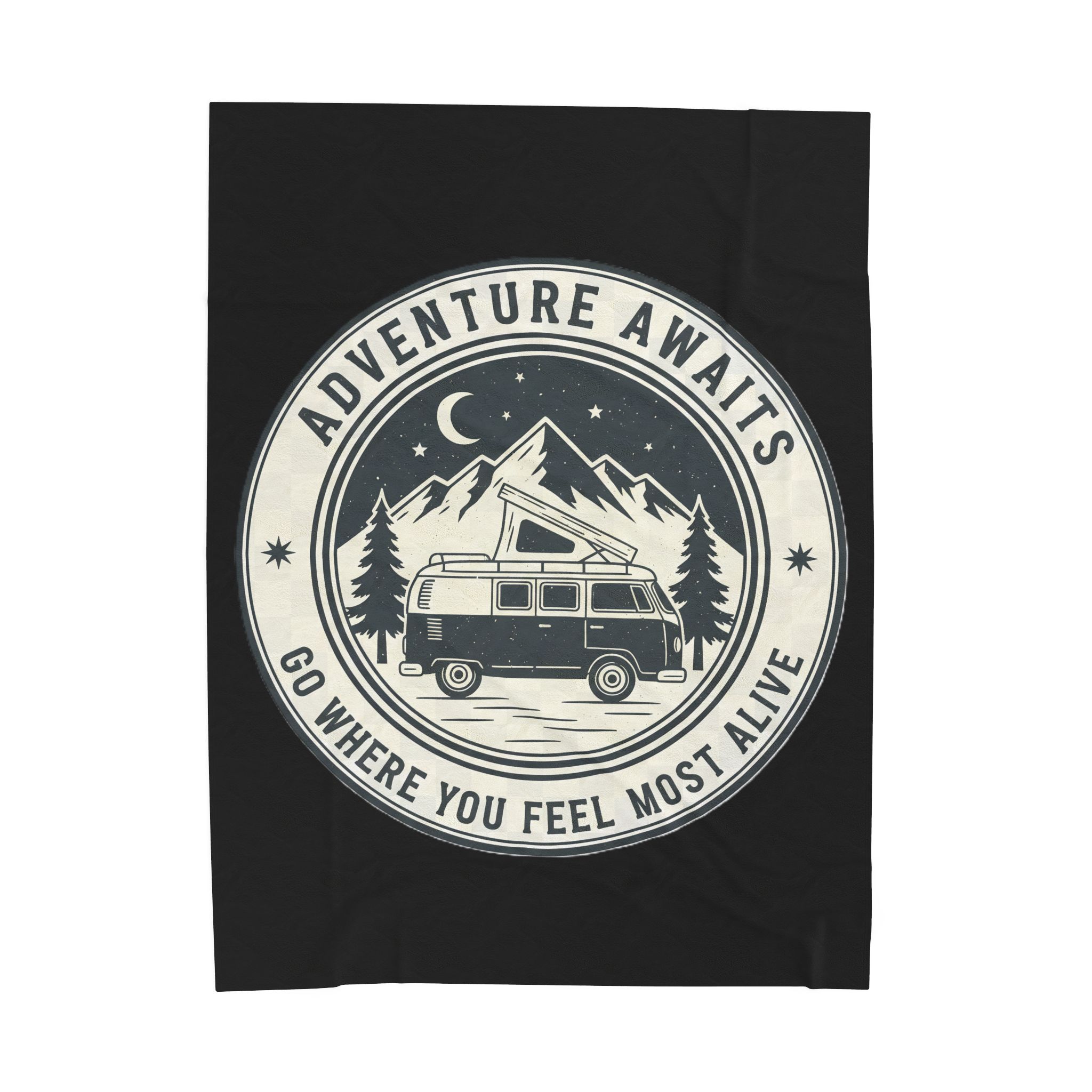 Velveteen Blanket —"Adventure Awaits-Go Where You Feel Most Alive" Camper Throw