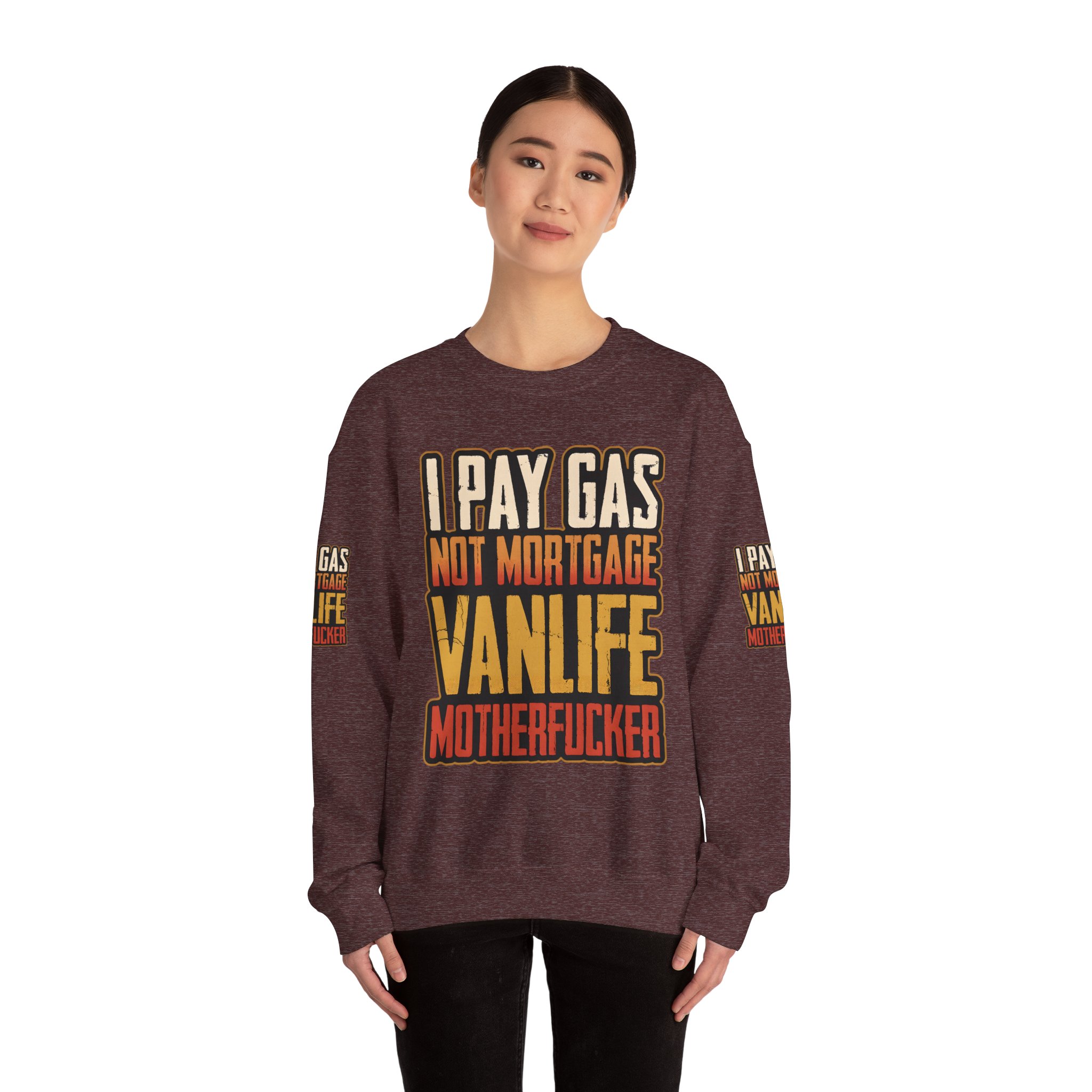 Unisex Heavy Blend™ Crewneck Sweatshirt — "I Pay Gas Not Mortgage" Design F**K-Line