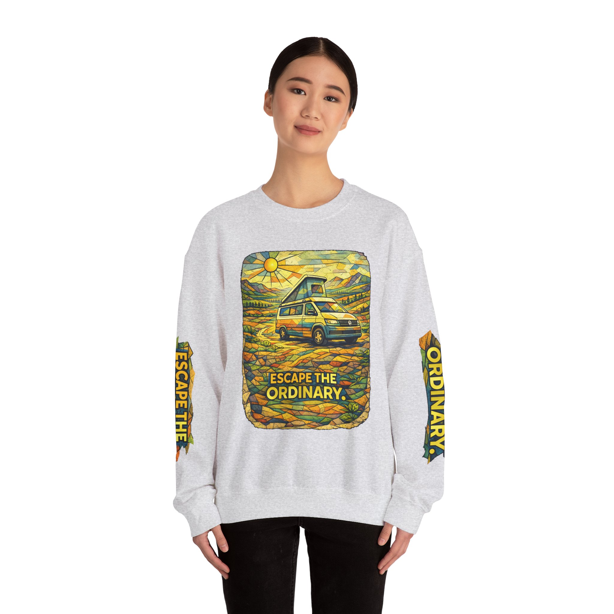 Unisex Heavy Blend™ Crewneck Sweatshirt — "Escape The Ordinary" Design Cubic-Line