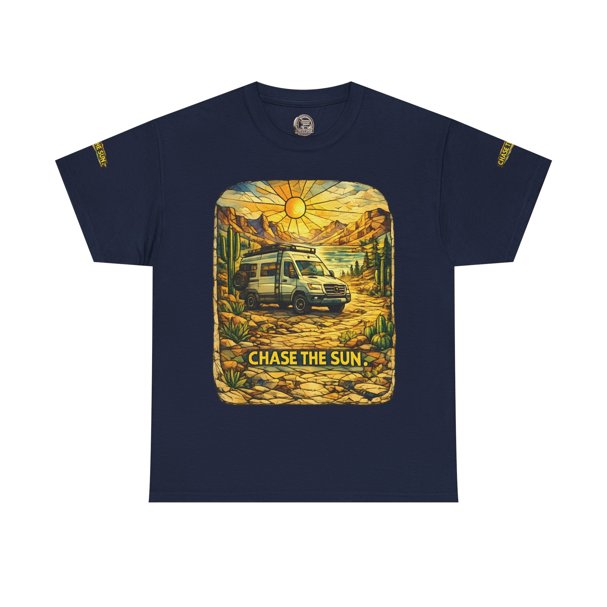 Unisex Heavy Cotton Tee — "Chase The Sun" Design Cubic-Line
