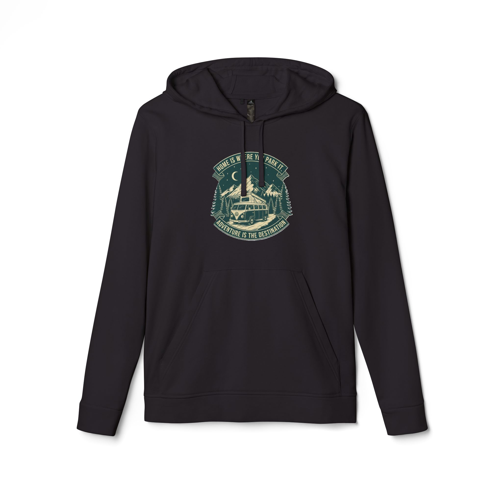 Hoodie(Adidas) — "Home Is Where You Park It-Adventure is the destination" Outdoor Travel Pullover (Front + Back Printed)