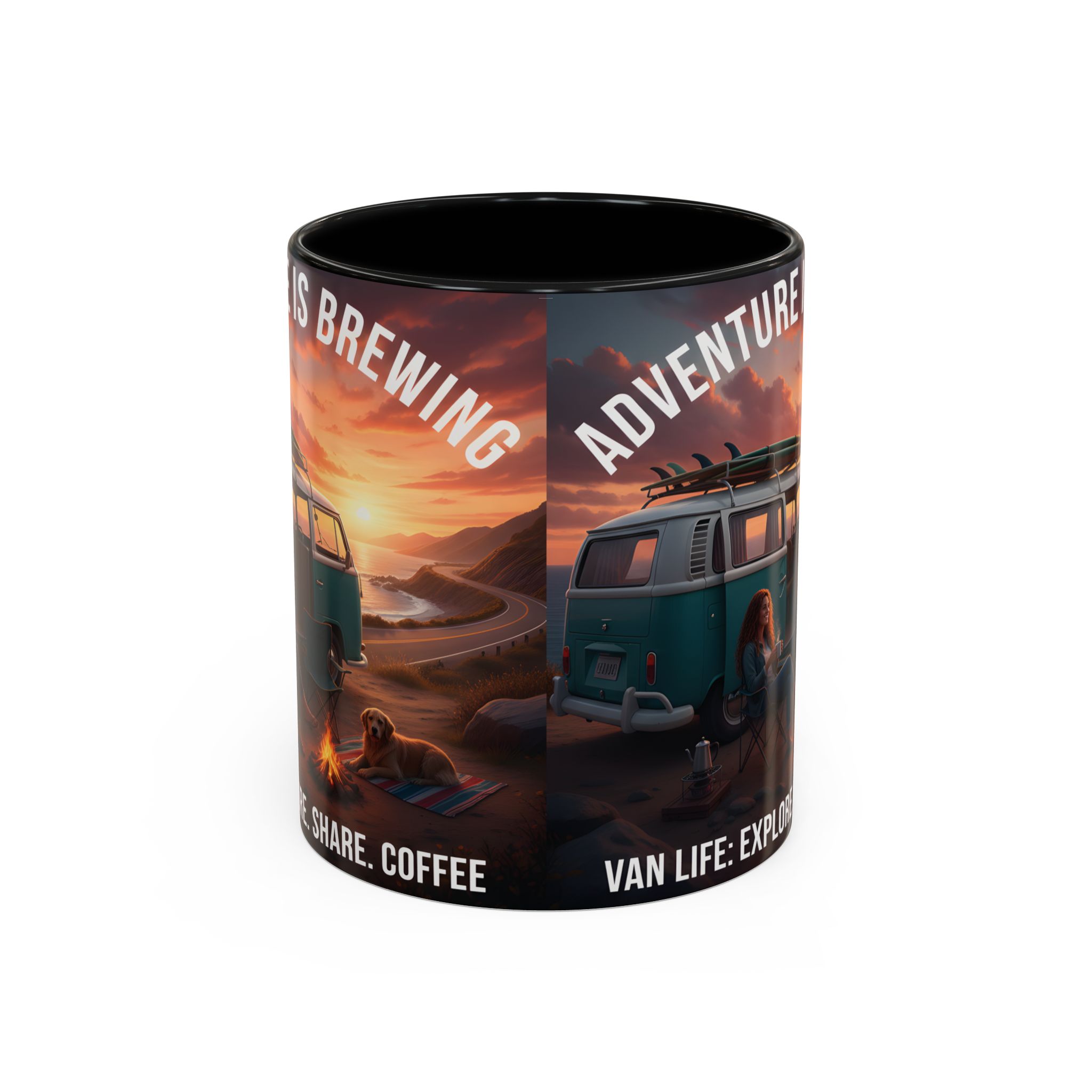 Accent Coffee Mug (11, 15oz) — "Adventure is brewing"