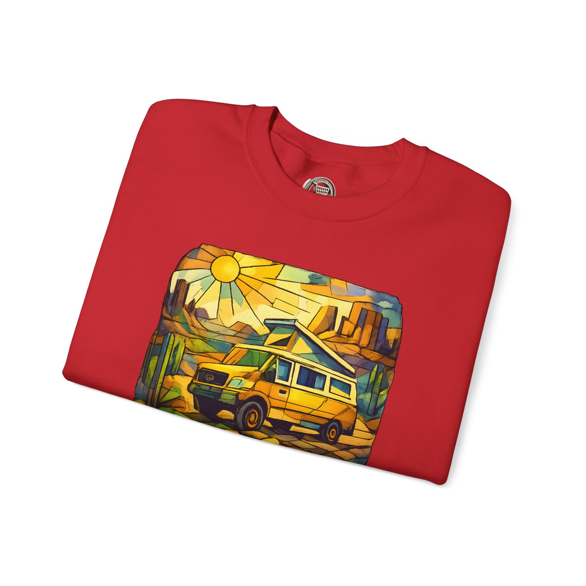 Unisex Heavy Blend™ Crewneck Sweatshirt — "Find Adventure In Every Corner" Design Cubic-Line