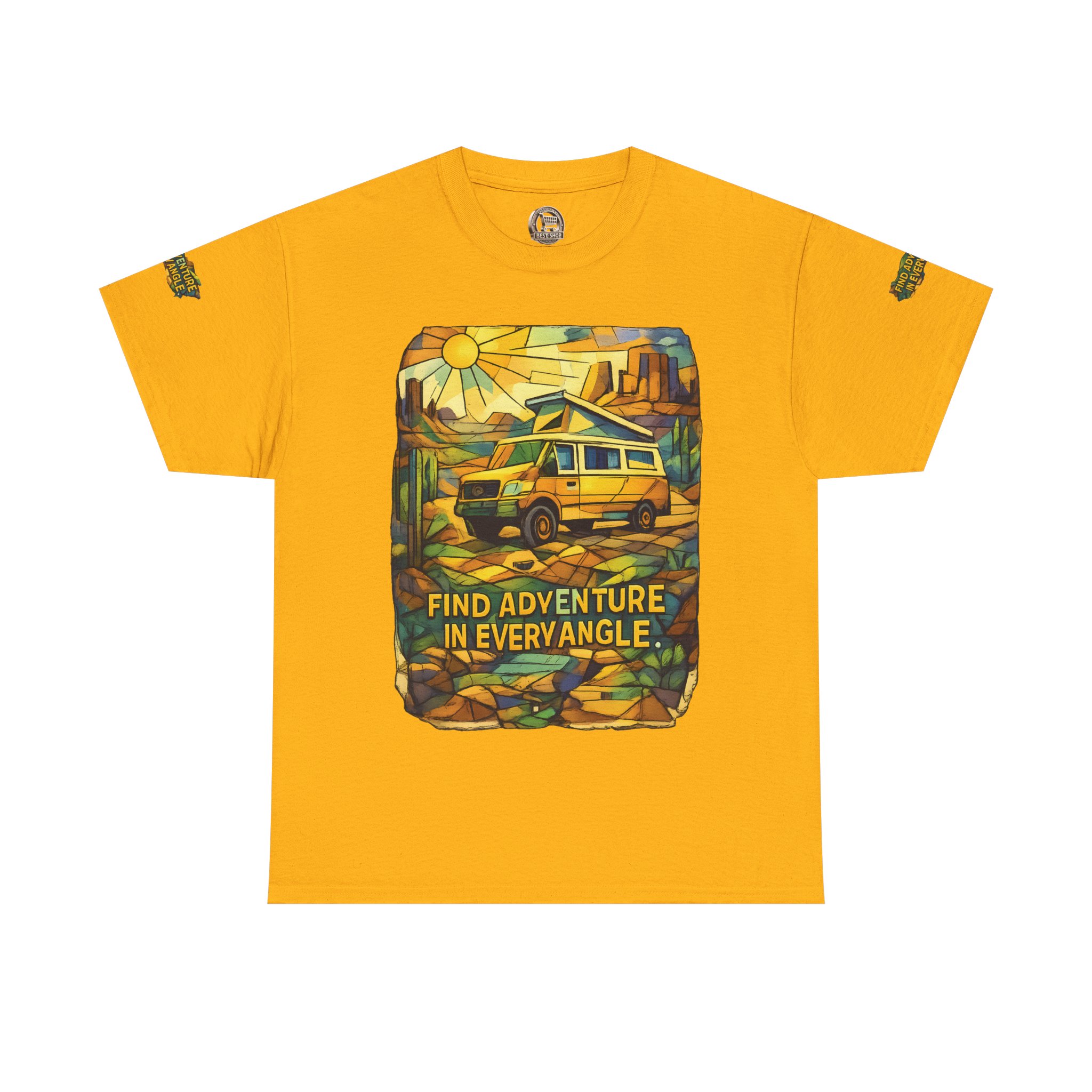 Unisex Heavy Cotton Tee — "Find Adventure In Every Corner" Design Cubic-Line