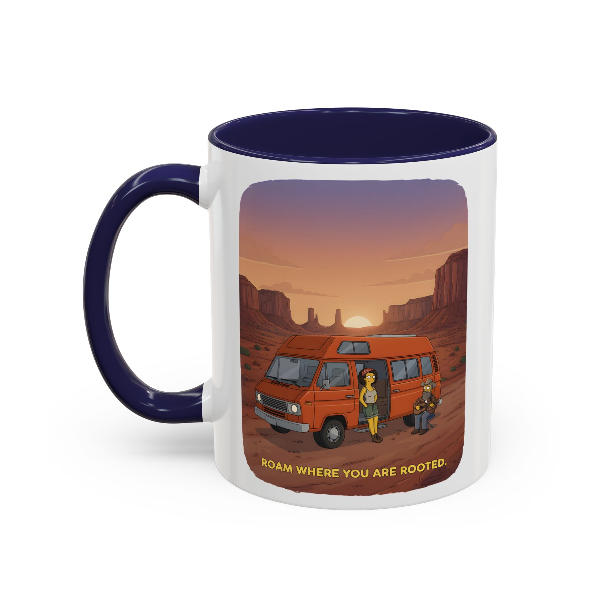 Accent Coffee Mug (11, 15oz) — "Roam Where You Are Rooted" Design Sitcom-Line